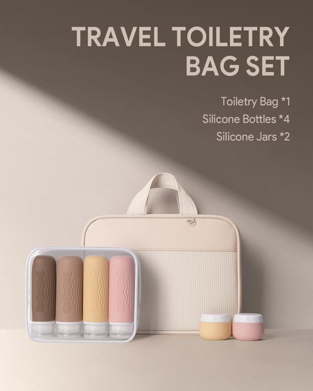 Lotour Travel Toiletry Bag for Women with Travel Size Silicone Containers Set, Hanging Toiletry Bag for toiletries, Cosmetic Bag Travel Organizer (White)