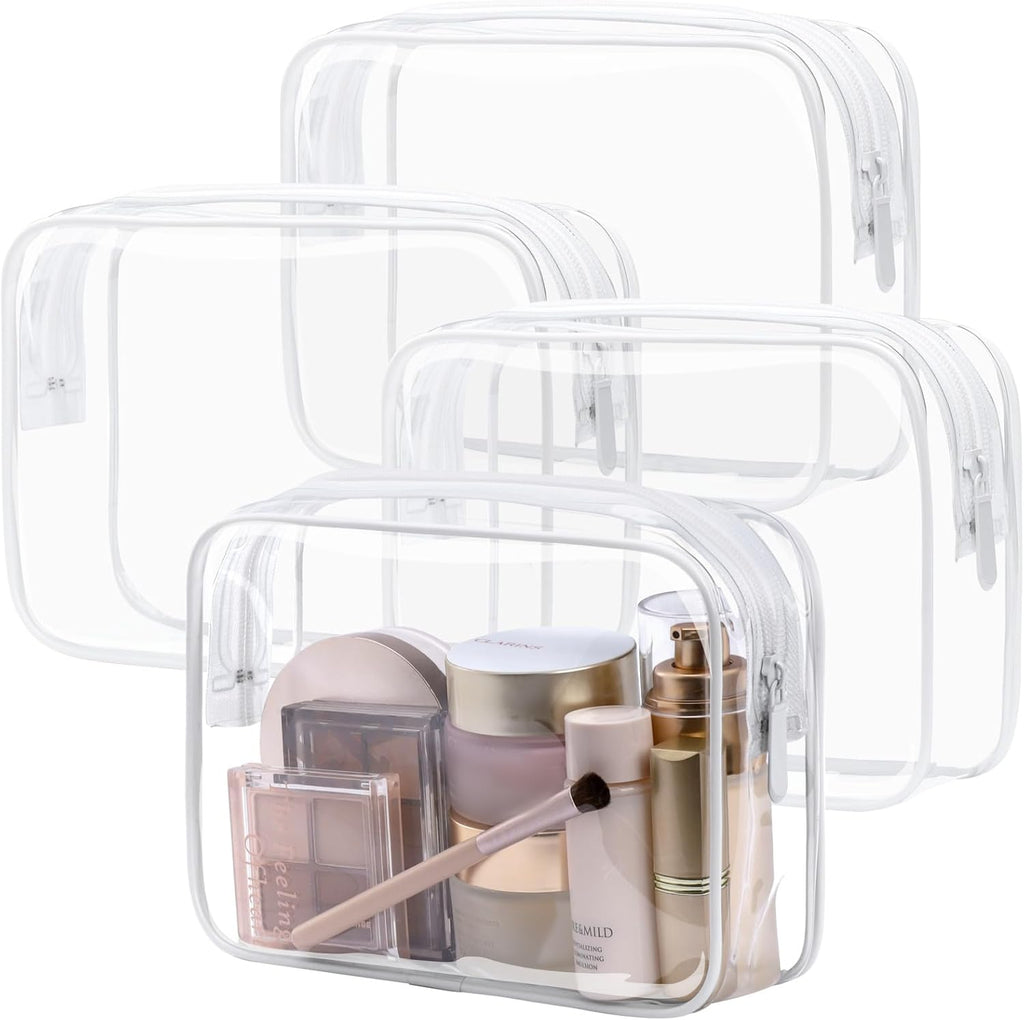PACKISM Clear Makeup Bags, 4 Pack Quart Size Travel Bag TSA Approved Clear Travel Bags for Toiletries, Carry on Toilety Bag TSA Approved Toiletry Bags, White