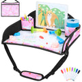COOLBEBE Kids Travel Tray for Toddler Car Seat, Travel Tray for Airplane, Toddler Car Seat Lap Tray, Carseat Table Tray for Kids Travel Activities (Pink Unicorn)