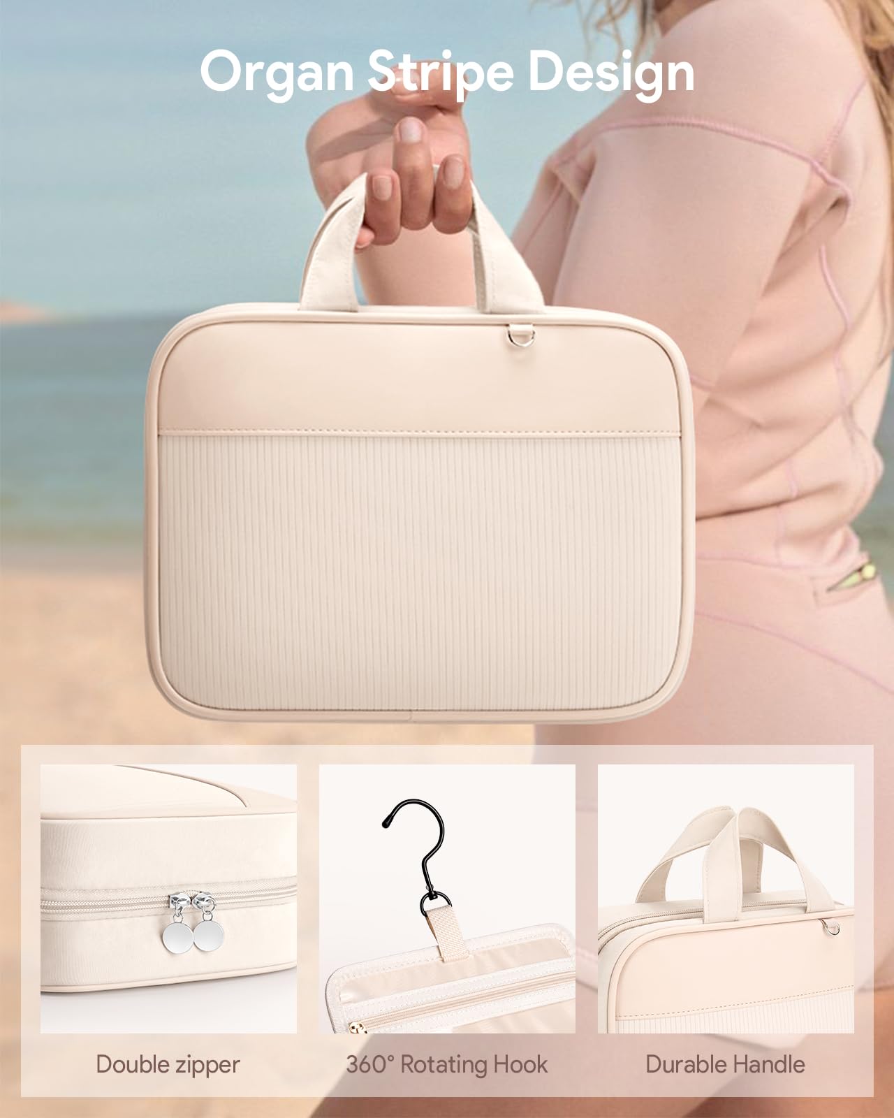 Lotour Travel Toiletry Bag for Women with Travel Size Silicone Containers Set, Hanging Toiletry Bag for toiletries, Cosmetic Bag Travel Organizer (White)