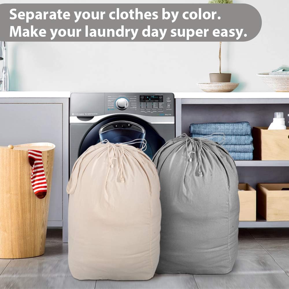 MCleanPin Washable Laundry Bags with Handles,140L Dirty Clothes Storage for College Dorm or Travel, Laundry Liner Fit Most Laundry Hamper or Basket,2 Pack (Beige & Grey)