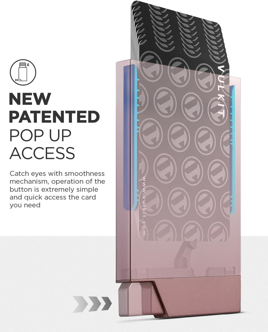 VULKIT Pop up Card Holder Minimalist Credit Card Holder RFID Blocking Slim Metal Card Case for Men or Women(Rose Gold)