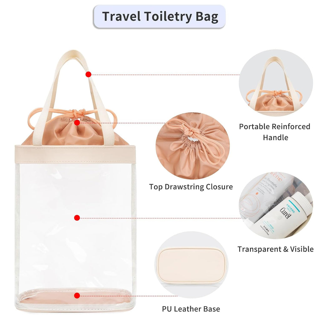 Travel Toiletry Bag, Clear Makeup Bag for Women, TSA Approved Toiletry Bag, Waterproof Clear Bag Cosmetic Pouch, Transparent Makeup Organizer, Carry on Airport Airline Compliant, Beige