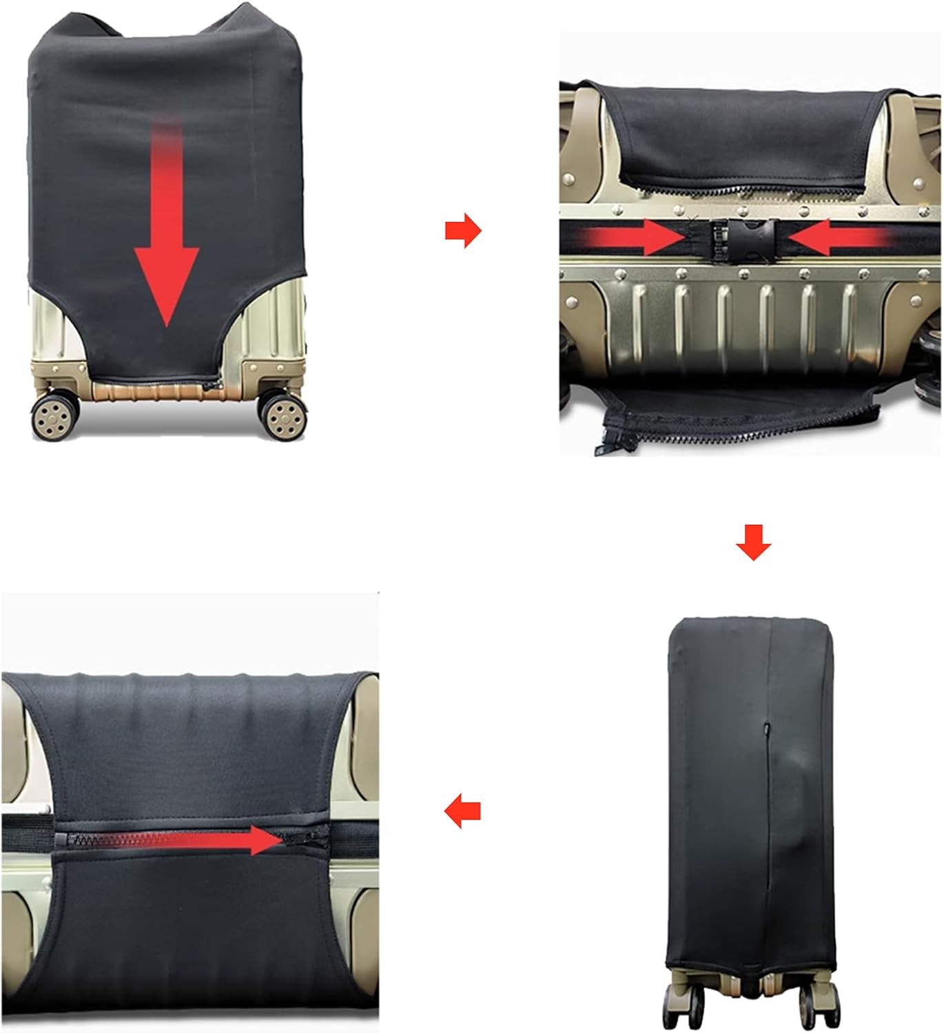 WUJIAONIAO Travel Luggage Cover Baggage Suitcase Cover Protector Skins 18-32 Inch (Pure Black, L (for 25-28 inch luggage))