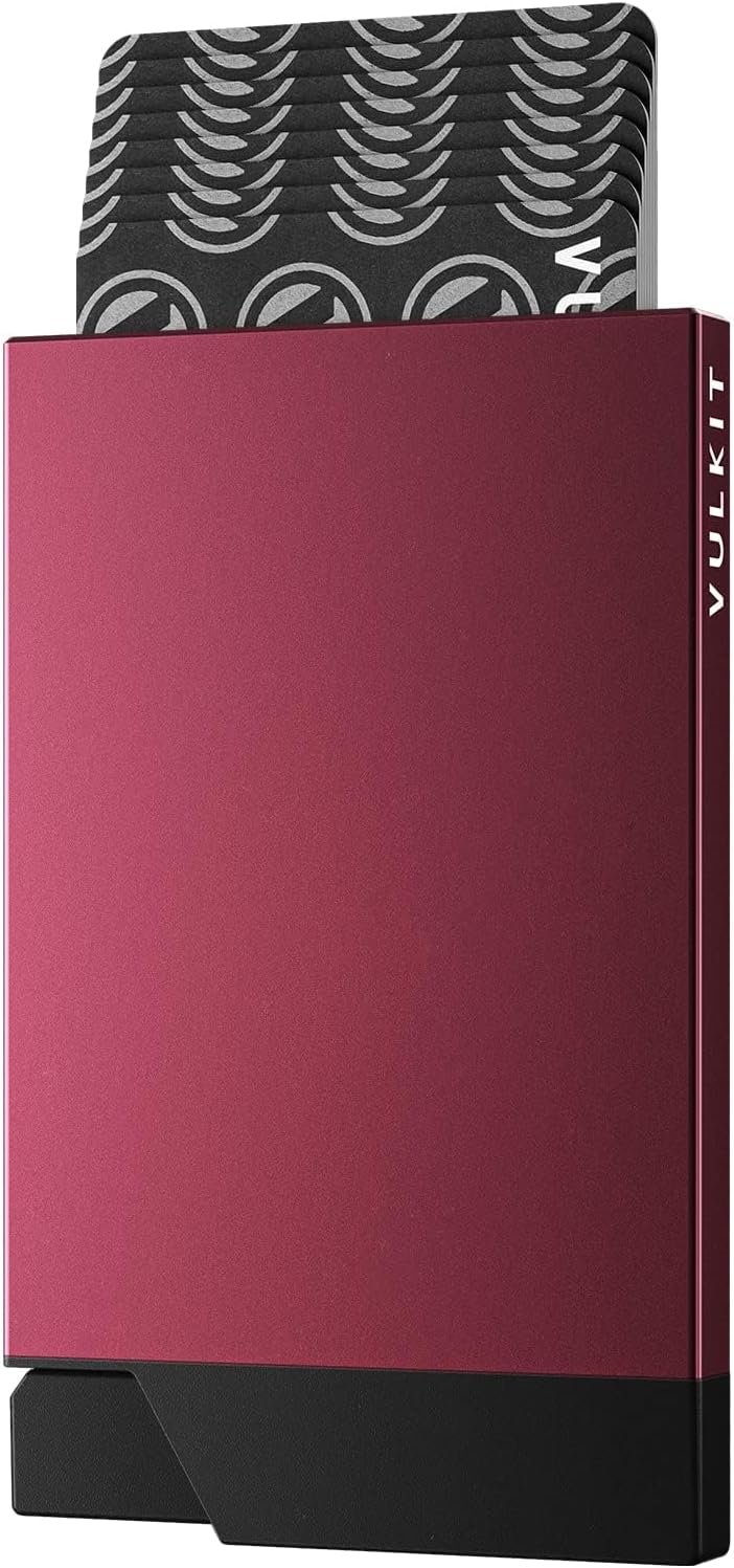 VULKIT Pop up Card Holder Minimalist Credit Card Holder RFID Blocking Slim Metal Card Case for Men or Women(Wine)