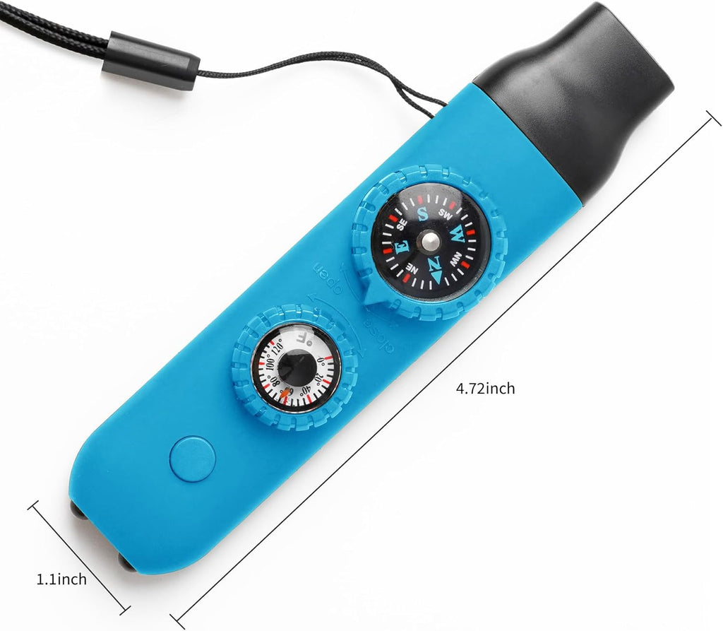 Multifunctional Survival Emergency Whistle for Kids with Compass Hiking Survival, Thermometer & Neck Lanyard | Emergency Safety Gear for Hiking, Camping, Kayaking, Boating, Climbing