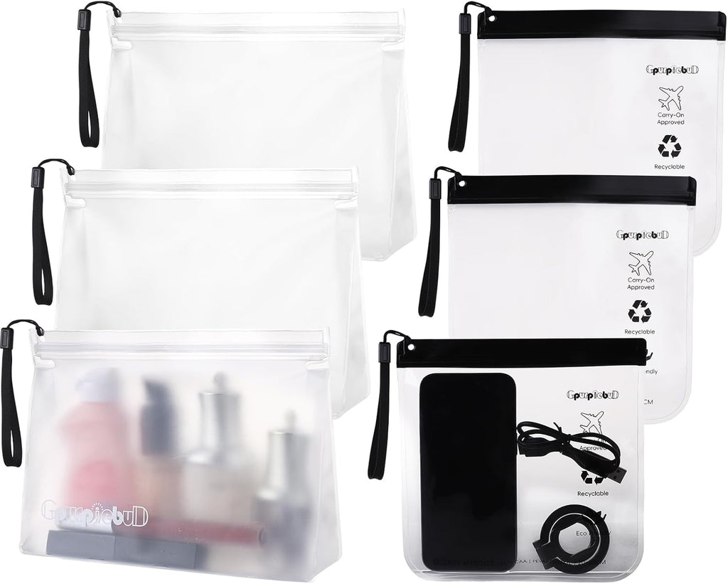 TSA Approved Toiletry Bags 6 Pack - Quart Size Clear Leakproof Travel Zipper Bag For Liquids Toiletries Traveling Trips Vacations Packing Storage For Women & Men