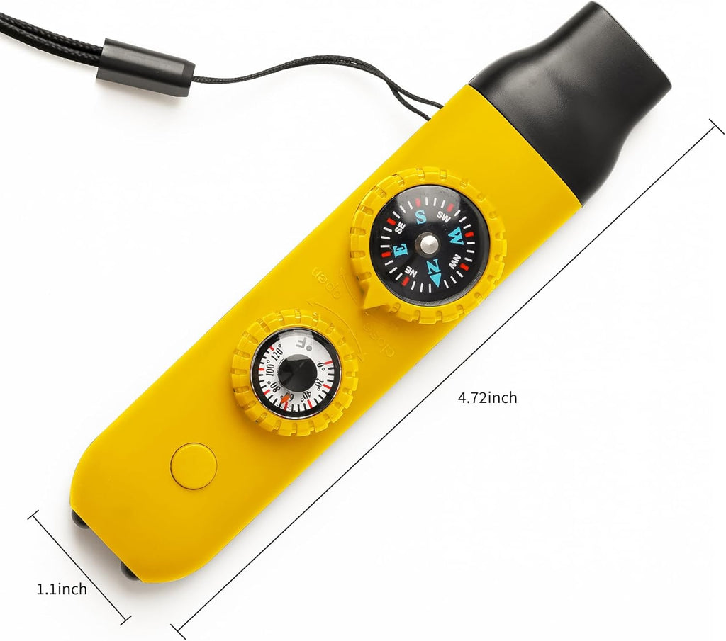 Multifunctional Survival Emergency Whistle for Kids with Compass Hiking Survival, Thermometer & Neck Lanyard | Emergency Safety Gear for Hiking, Camping, Kayaking, Boating, Climbing