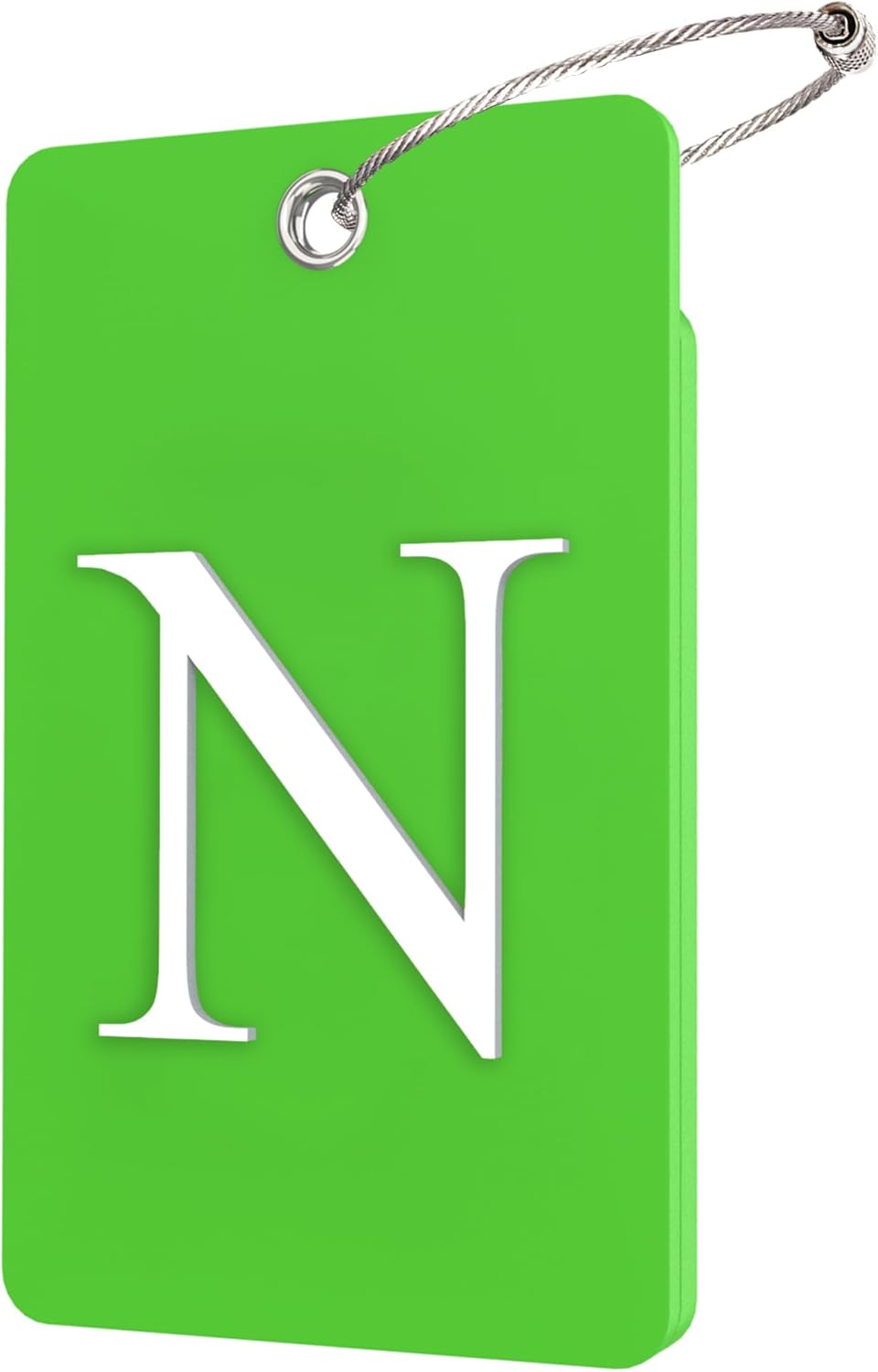 Gostwo 2 Pack Luggage Tags for Suitcases, 26 Initial Letter Travel Luggage Baggage Identification Labels ID Tag Fully Bendable Tags with Stainless Steel Loop (Green) (Letter N)