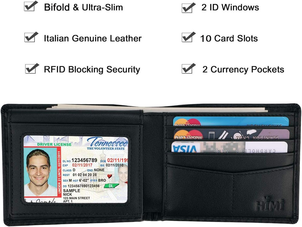Wallet for Men-Genuine Leather RFID Blocking Bifold Stylish Wallet With 2 ID Window