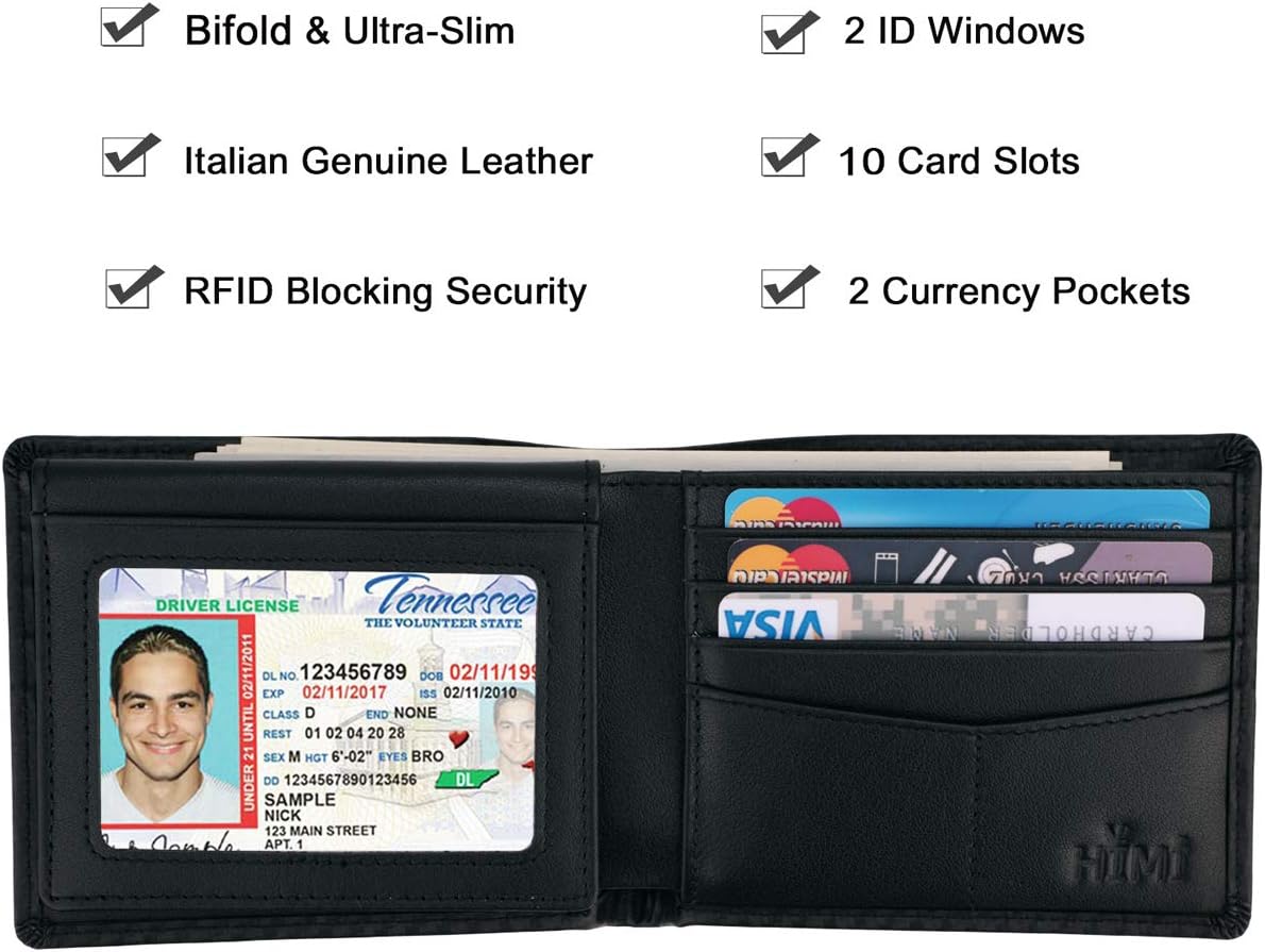 Wallet for Men-Genuine Leather RFID Blocking Bifold Stylish Wallet With 2 ID Window