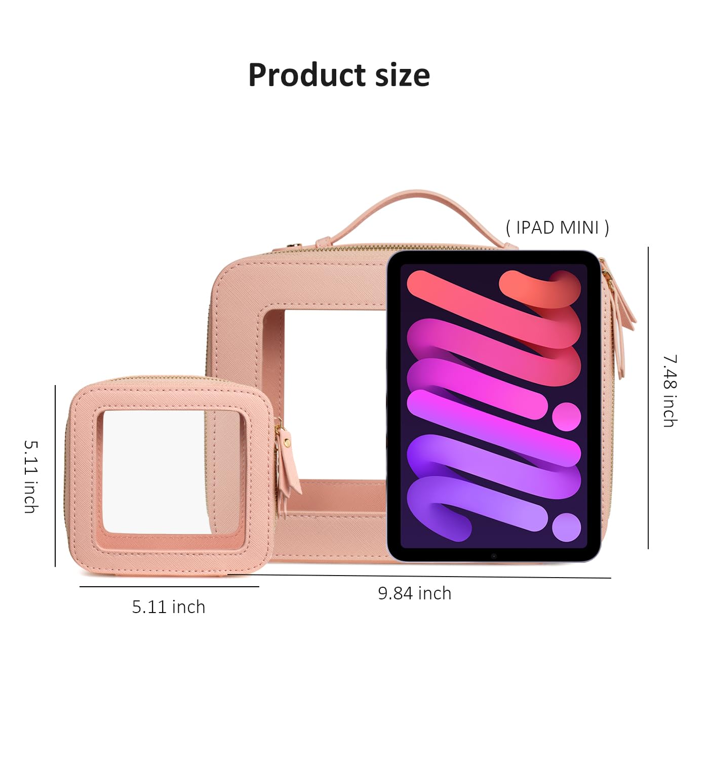 LETGO Clear Makeup Bags Set - TSA Approved Toiletry Bag with Handle Large Opening, Clear Toiletry Bags Case Pouch for Traveling Travel Car Orangizer Storage Essentials (Mini+Large Pink)