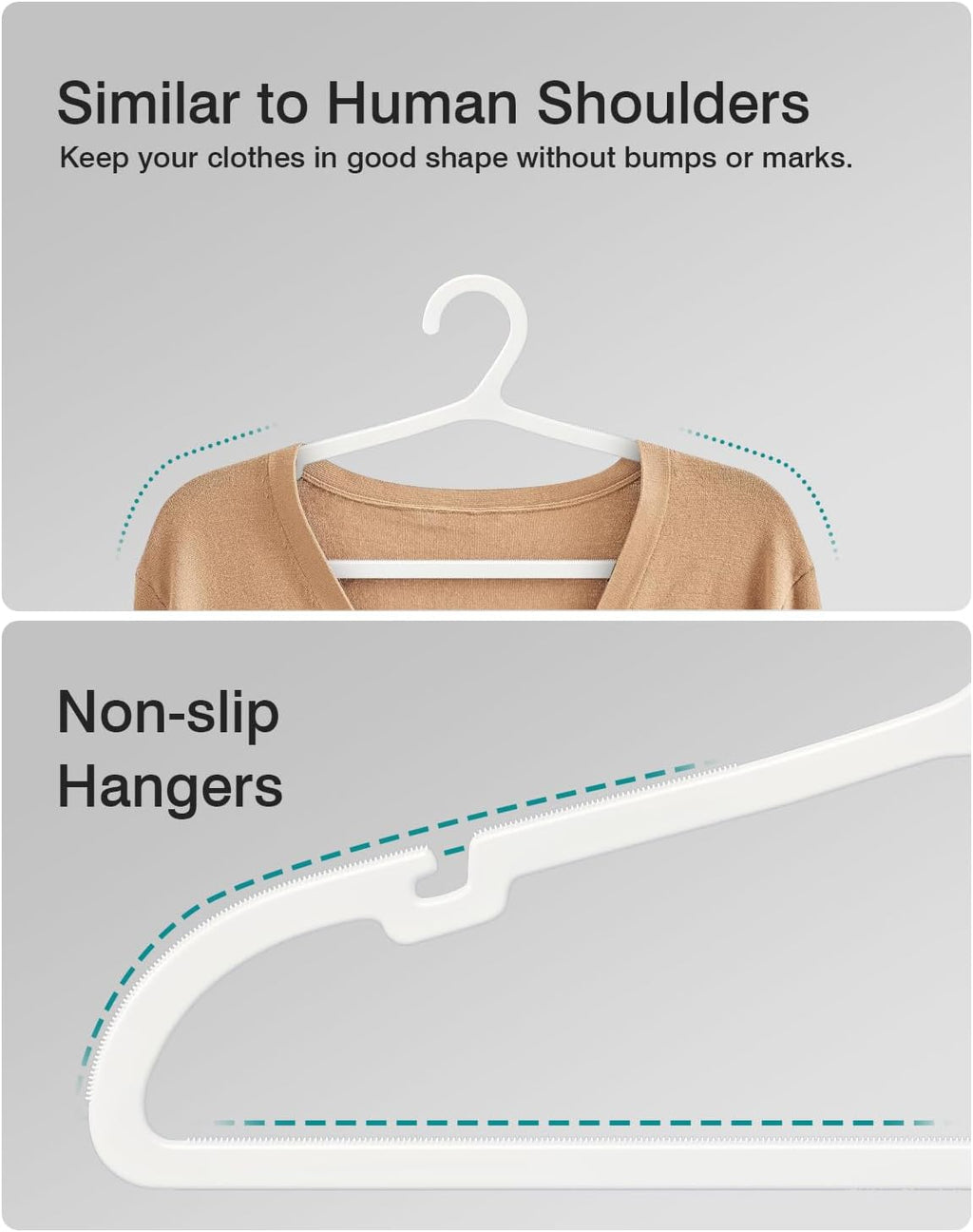 100 Pack Clothes Hangers, Non Slip Plastic Coat Hangers, Space Saving Hangers, Heavy Duty, Hanging Dry Wet Clothes, 16.4" x 8.3", White, UAPY05100W