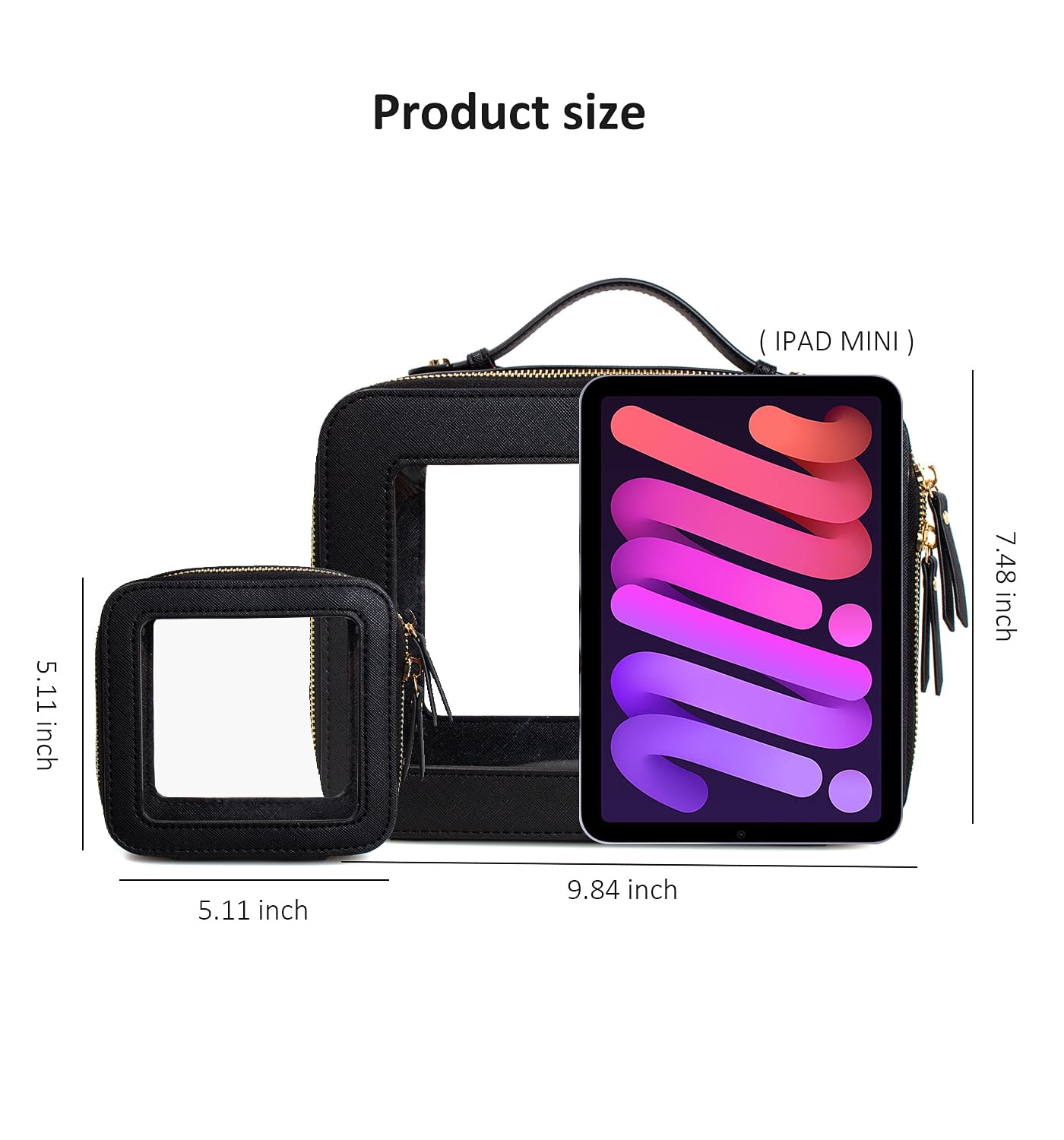 LETGO Clear Makeup Bags Set - TSA Approved Toiletry Bag with Handle Large Opening, Clear Toiletry Bags Case Pouch for Traveling Travel Car Orangizer Storage Essentials (Mini+Large Black)