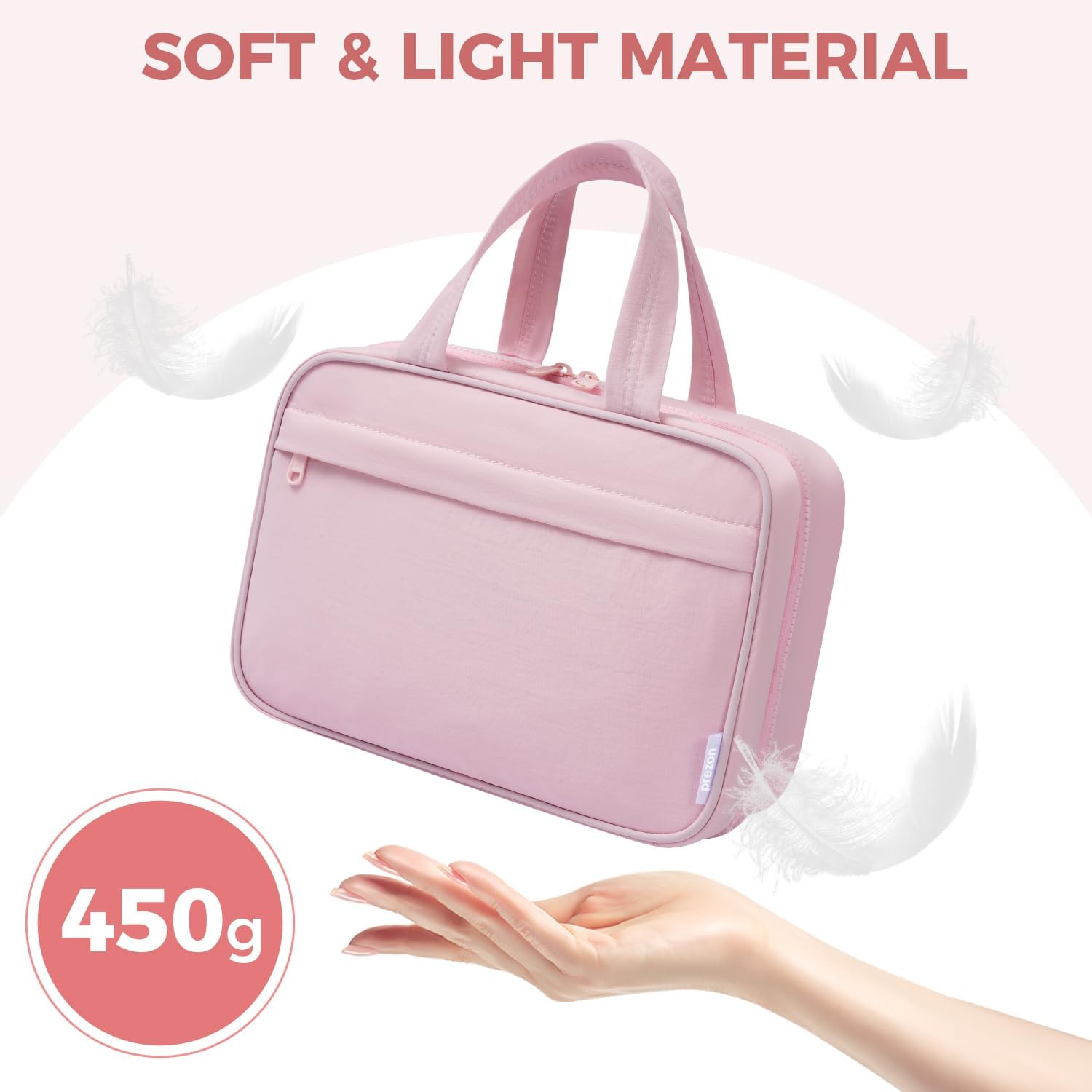 Toiletry Bag For women,Portable Hanging Organizer,4 Leakproof Compartment for full-sized Conditioner, Brushes Set, Makeup Accessories,Visible and easy to access.L-pink