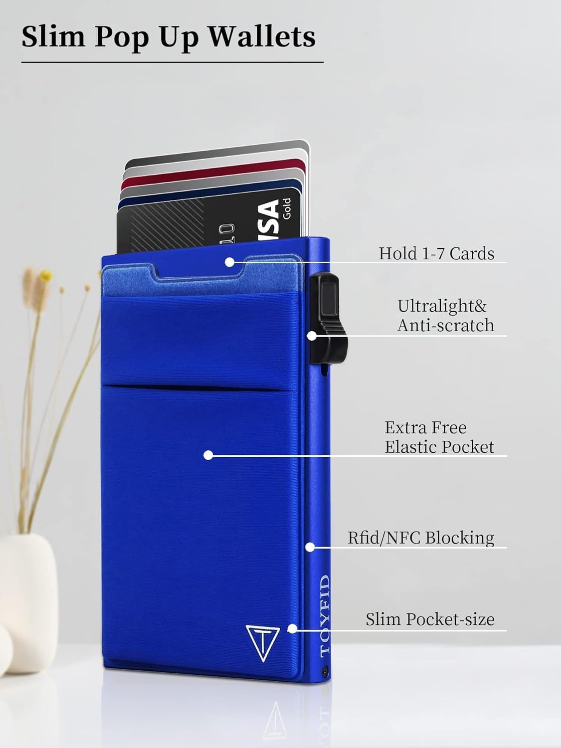 Aluminum Wallet for Men - RFID Protected, Scratch Resistant, Large Capacity, Extra Pocket, Sliding Button, Blue