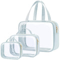 PACKISM Clear Toiletry Bags - 3 Pack Makeup Bags with Handle, Large Opening, Waterproof Cosmetic Bags for Travel Essentials, Grayish Blue