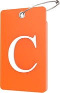 Gostwo 2 Pack Luggage Tags for Suitcases, 26 Initial Letter Travel Luggage Baggage Identification Labels ID Tag Fully Bendable Tags with Stainless Steel Loop (Orange) (Letter C)