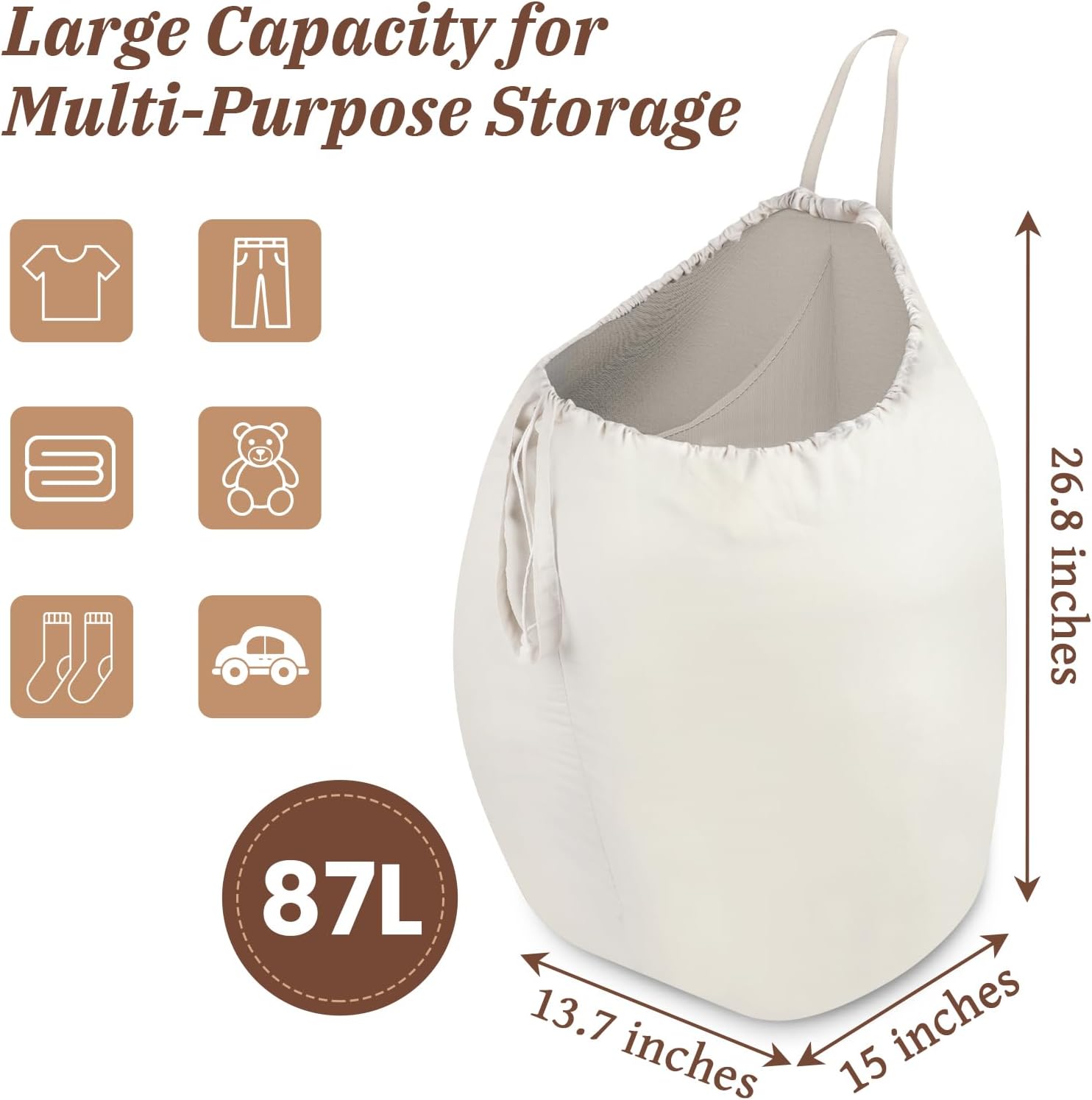 MCleanPin 87L Washable Laundry Bag with Handles, Travel Laundry Bag with Build in Divider, Beige with Divider