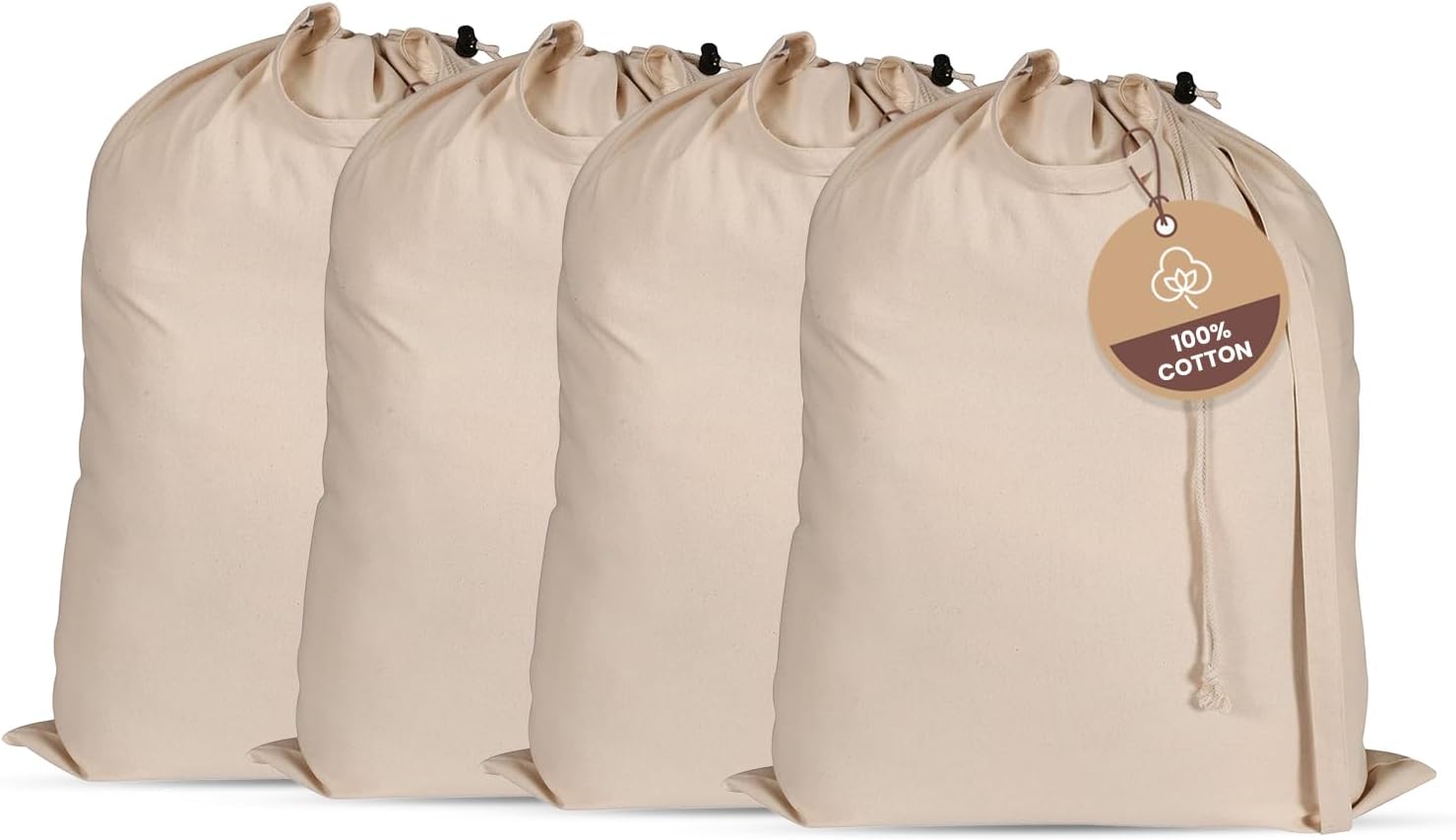 LFH Home Large Premium 100% Cotton Canvas Laundry Bag with Drawstring and Handles Heavy Duty, Multi-Use, and Washable for Home, Travel, College or Storage 28x40 (Pack of 4)-Natural
