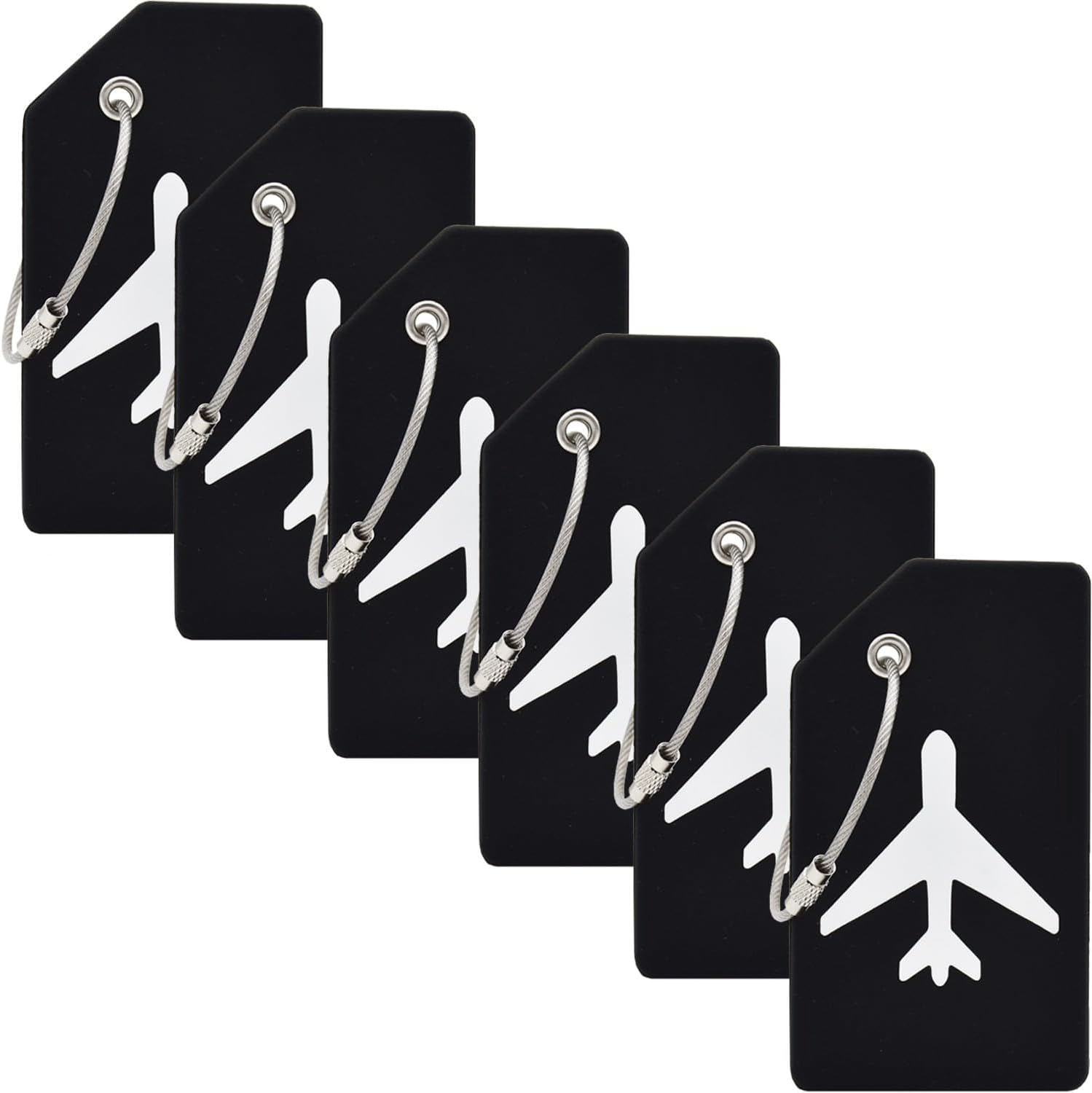 6 Pack Silicone Luggage Tag for Suitcases with Stainless Loop, Privacy Protection Travel Bag Tags Perfect to Quickly Spot Baggage Handbag (Black)