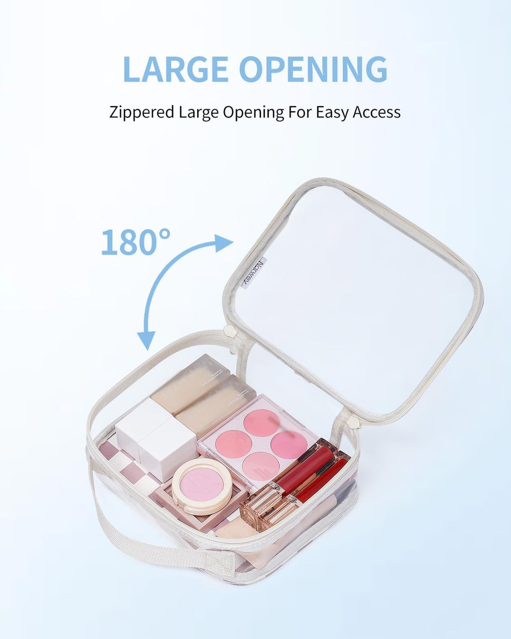 Narwey TSA Approved Clear Toiletry Bag for Travel, Waterproof PVC Clear Makeup Bags, Portable Compact Cosmetic Bag Make Up Organizer, Airport Airline Quart Size Compliant Bag (Dusty Pink Checkerboard)