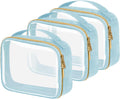 TSA Approved Travel Toiletry Bag,3 Pack Clear Makeup Bags with Handles,Quart Size Clear Cosmetic Bags for Traveling Women,Men,Carry on Airport Airline Compliant Bag,Blue