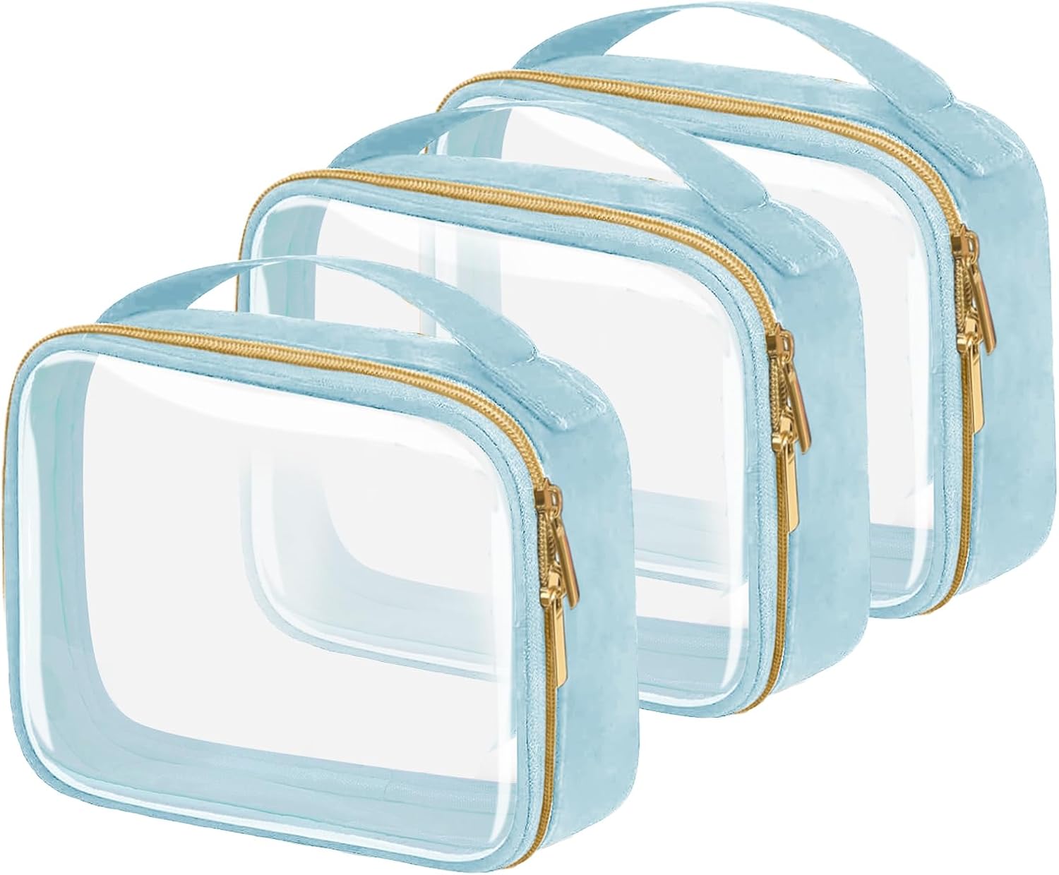 TSA Approved Travel Toiletry Bag,3 Pack Clear Makeup Bags with Handles,Quart Size Clear Cosmetic Bags for Traveling Women,Men,Carry on Airport Airline Compliant Bag,Blue
