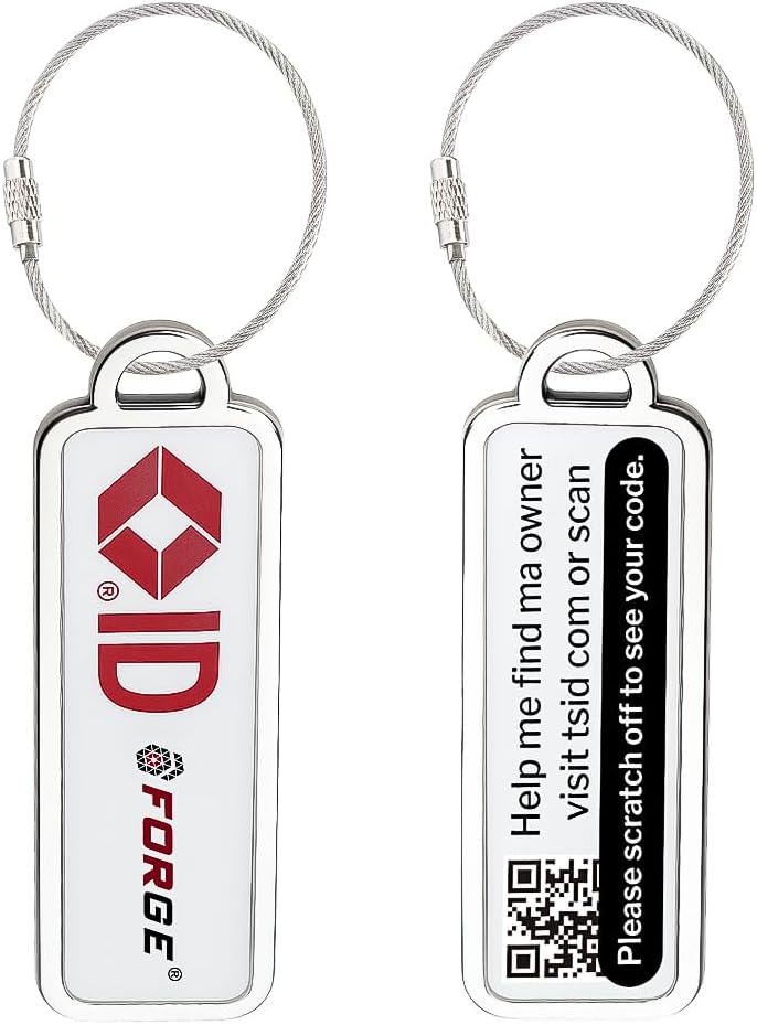 Forge Lost and Found Luggage Tags, Global Luggage Tracking Tag, WorldTracer Compatible, Travel Sentry Powered Baggage ID System for Luggage, Bags, Suitcases, and More (Whit 2 PK Small)