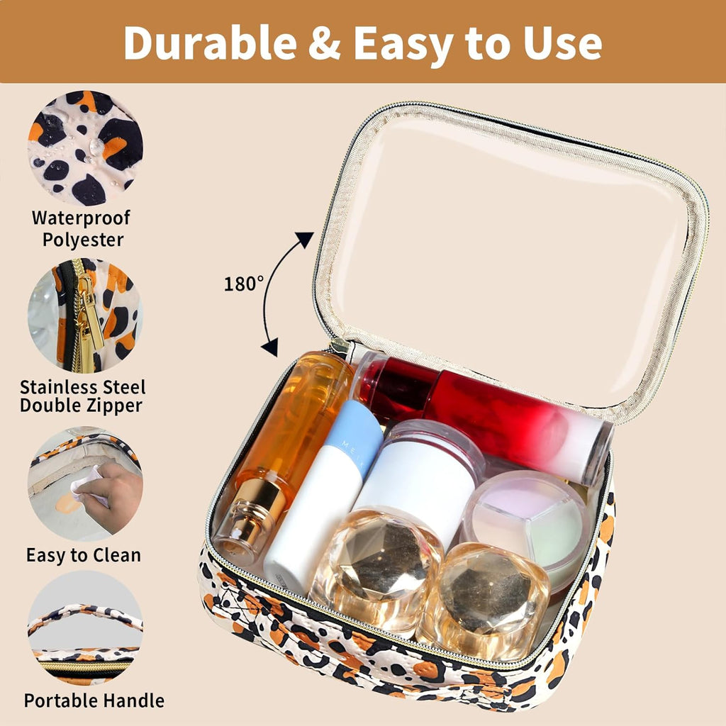 TSA Approved Travel Toiletry Bag,3 Pack Clear Makeup Bags with Handles,Quart Size Clear Cosmetic Bags for Traveling Women,Men,Carry on Airport Airline Compliant Bag,Leopard