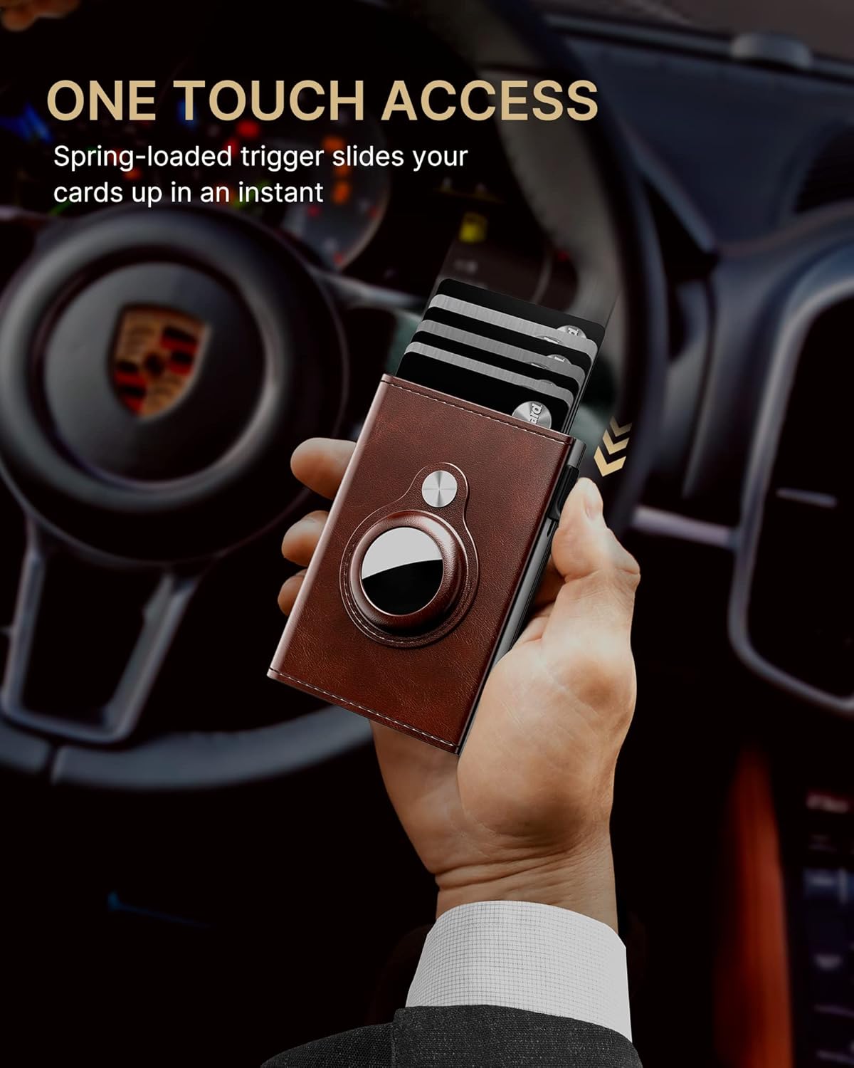 typecase Mens Wallet Card Holder for AirTag: Leather Smart Wallet for Men Compatible with Apple Air Tag, RFID Blocking, Slim, Minimalist - 9-14 Card Capacity | ID Window | Cash Slot (Brown)