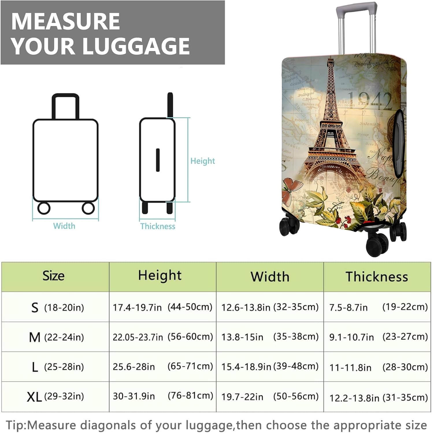 Travel Luggage Cover Suitcase Protector Fits 18-32 Inch Wheel Covers PatternedTravel Related Items Flower Luggage Protector Elastic M