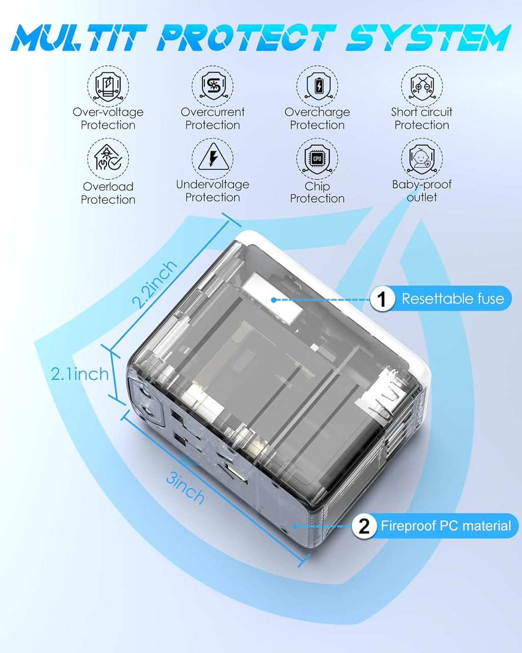 Universal Travel Adapter 35W PD Fast Charging Offers 3X2.4A USB-A Ports, 2X USB-C Ports and Multi AC Outlet, International Plug Converter Worldwide Travel Charger All in One for EU US UK AUS
