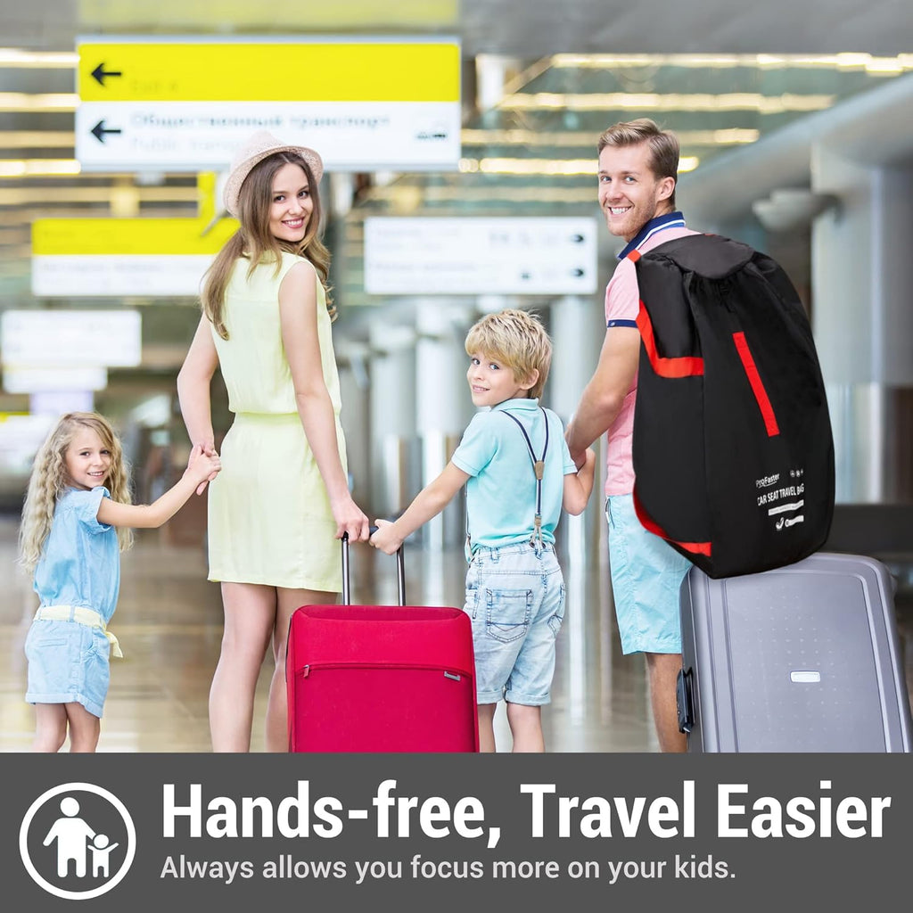 Car Seat Travel Bag Backpack for Air Travel - Karfast Universal Infant Carseat Gate Check Bag Cover for Airplane, Foldable with Pouch, Black