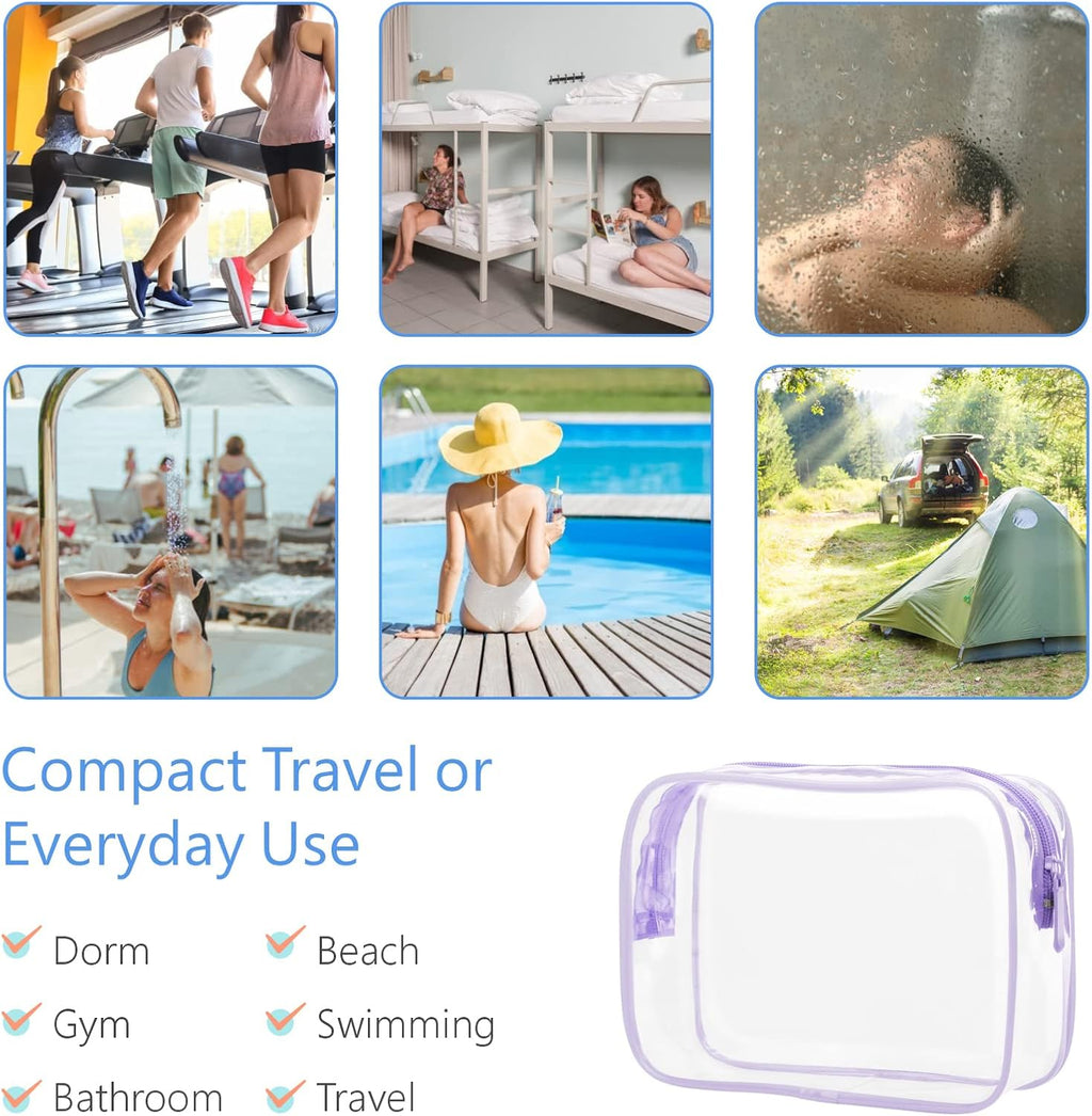 PACKISM Clear Makeup Bags - 2 Pack TSA Approved Toiletry Bags in 2 Size Clear Travels Bags for Toiletries, Cosmetic Bags Airport Carry on Compliant Bag, Light Purple