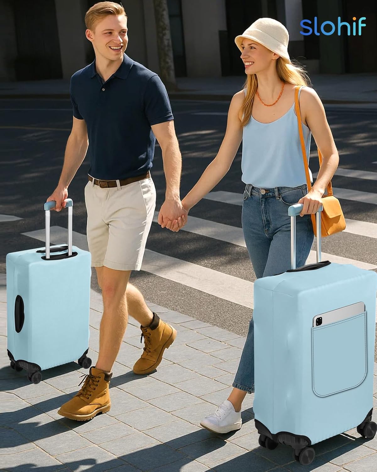 Slohif Luggage Cover for Suitcase Tsa Approved Protector - Luggage Sleeve Suit Case Cover Travel Stretch Large Baggage Case Protective Washable Fit 29-30 Inch Light Blue