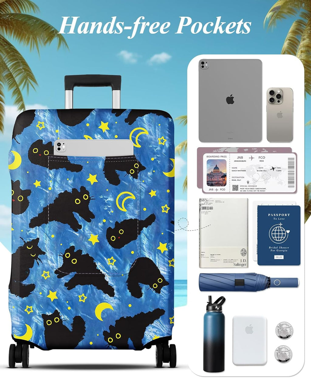 Slohif Luggage Cover for Suitcase Tsa Approved Protector - Luggage Sleeve Large Suit Case Cover Travel Stretch Baggage Case Protective Washable Fit 30-32 Inch Black Cat XL