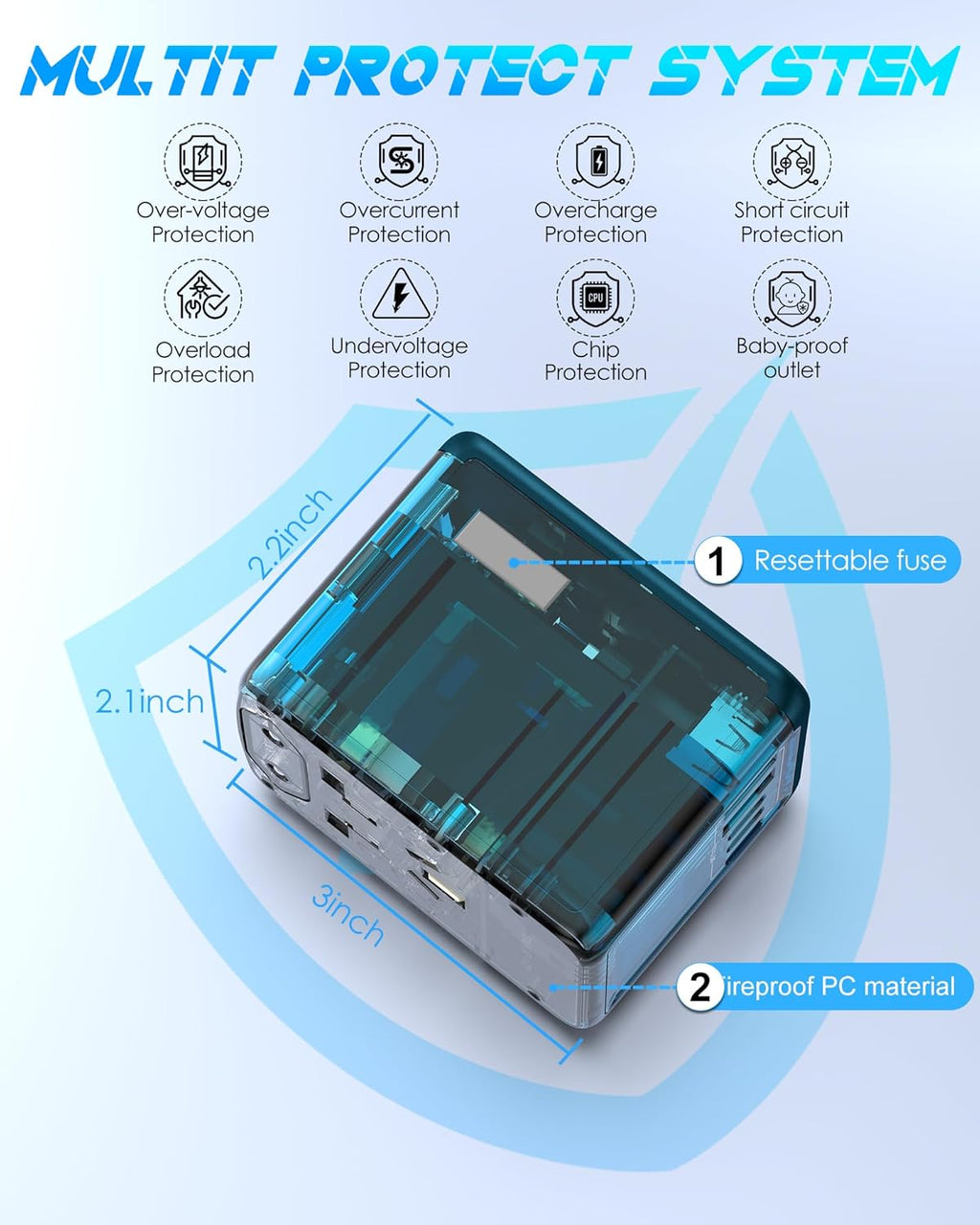 Universal Travel Adapter with 6.0A 3X 3.0A USB-C Ports, 2X 2.4A USB-A Ports and Multi AC Outlets, International Power Plug Adapter Worldwide Travel Charger for EU UK AUS USA (Type C/G/I/A Plug)