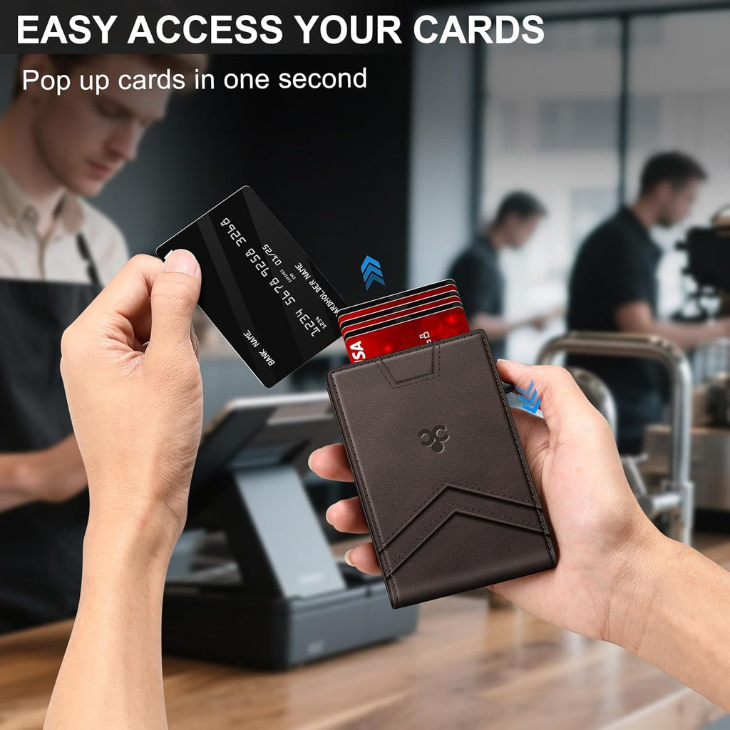 Wallet for Men Wallet with Slim Pop Up Card Holder for 12-14 Cards, RFID Blocking Bifold Minimalist Smart Wallet, Credit Card Holder with ID Window & Cash Slot, Compact Metal Card Case, Gifts for Men