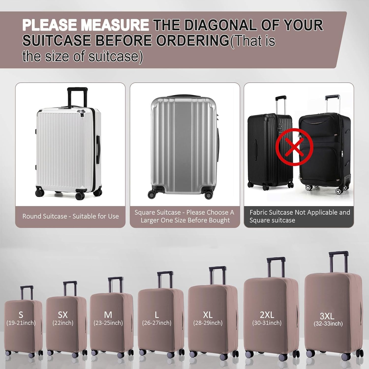 Travel Luggage Cover Suitcase Protector Scratch-Resistant Fit 19-31 Inch Suitcase, Not Included Suitcase (Khaki, XL(28-29 inch))