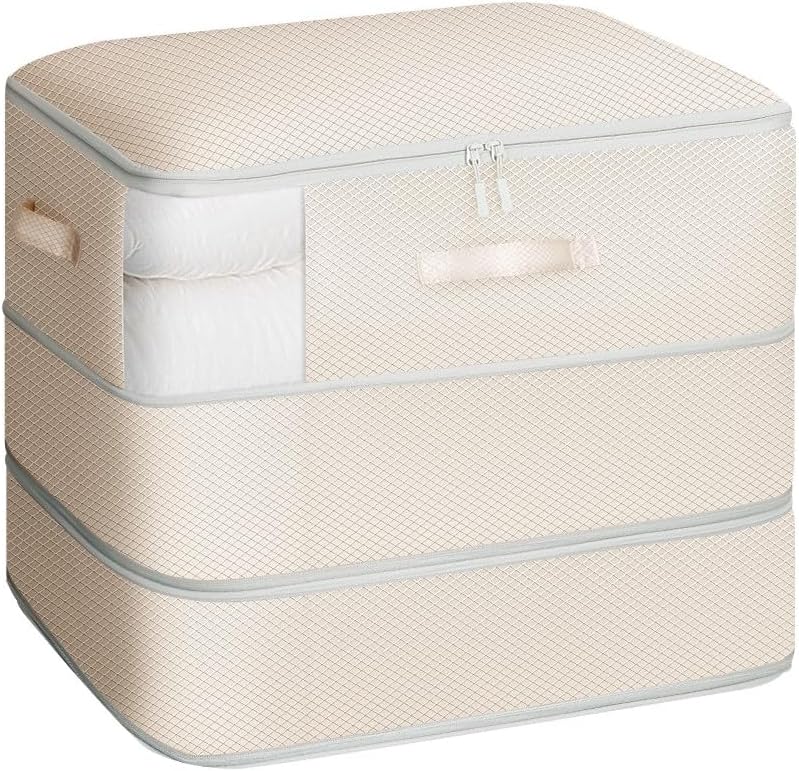 1 Pack Compression Storage Bags - 110L Large Capacity Comforter Storage Bag, 3-Layer Washable Ultra Space Saving Self Compression Organizer Space Bags for Blankets, Sweaters, Sheets, Beige