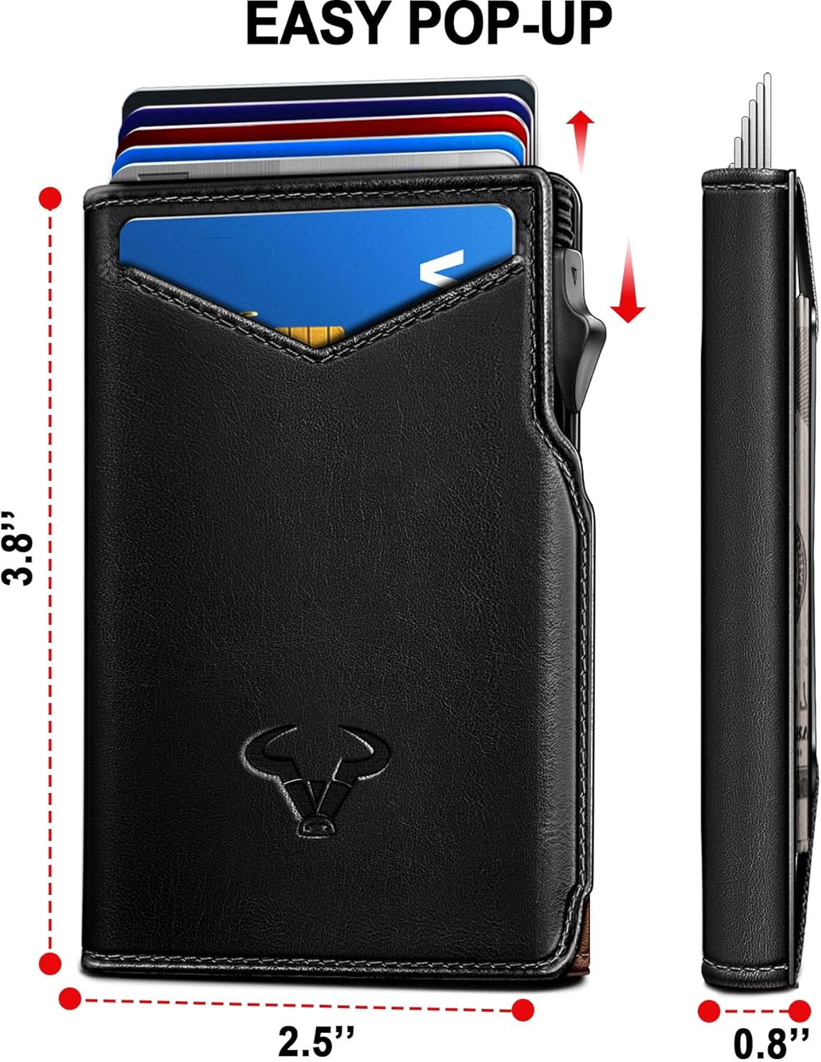 BULLIANT Men Wallet Gift Boxed,Slim Front Pocket Wallet Money Clip Card Holder 3.8"x2.7",Pop-up Access