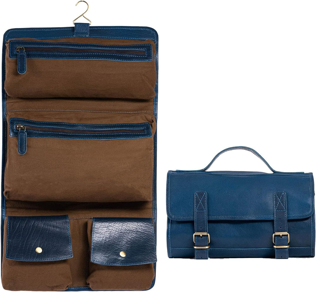 KomalC Premium Buffalo Leather Hanging Toiletry Bag Travel Dopp Kit