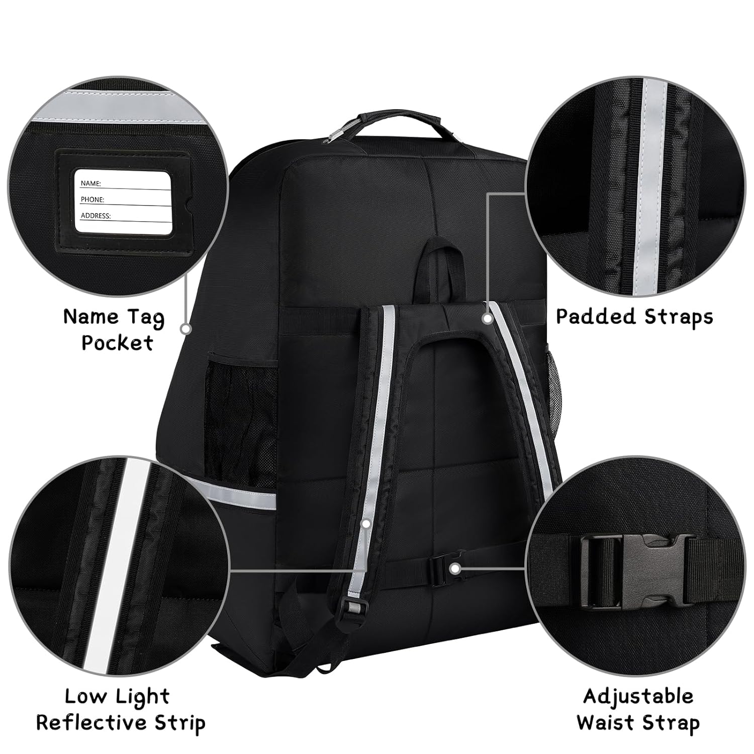 Car Seat Travel Bag,Padded Car Seats Backpack with Steel Cable Handle and Reflective Stripes, Large Durable Carseat Carrier Bag,Airport Gate Check Bag,Infant Seat Travel Bag with Shoulder Strap,Black