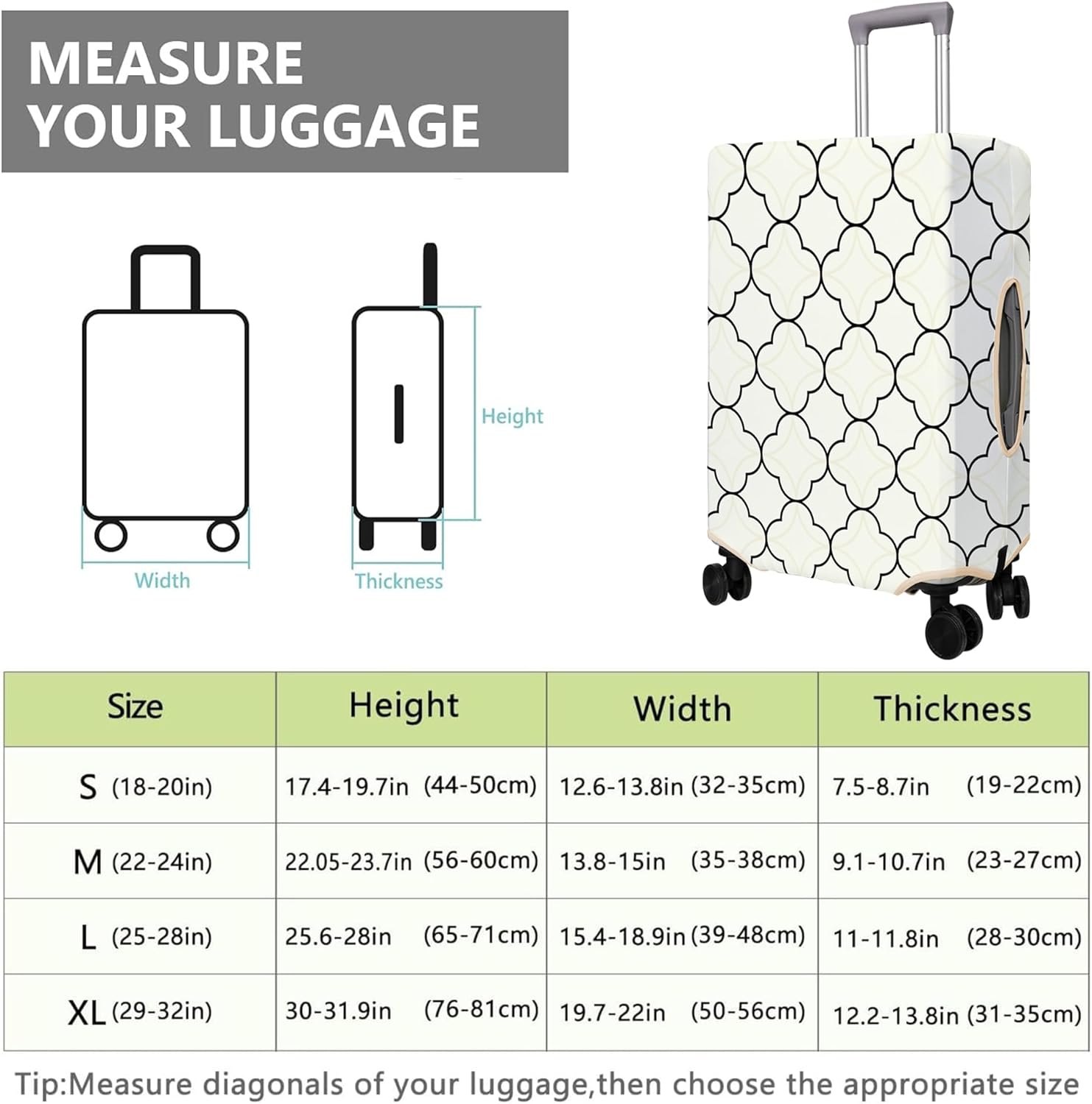 Travel Luggage Cover Suitcase Protector Fits 18-32 Inch Wheel Covers PatternedTravel Related Items Flower Luggage Protector Elastic M