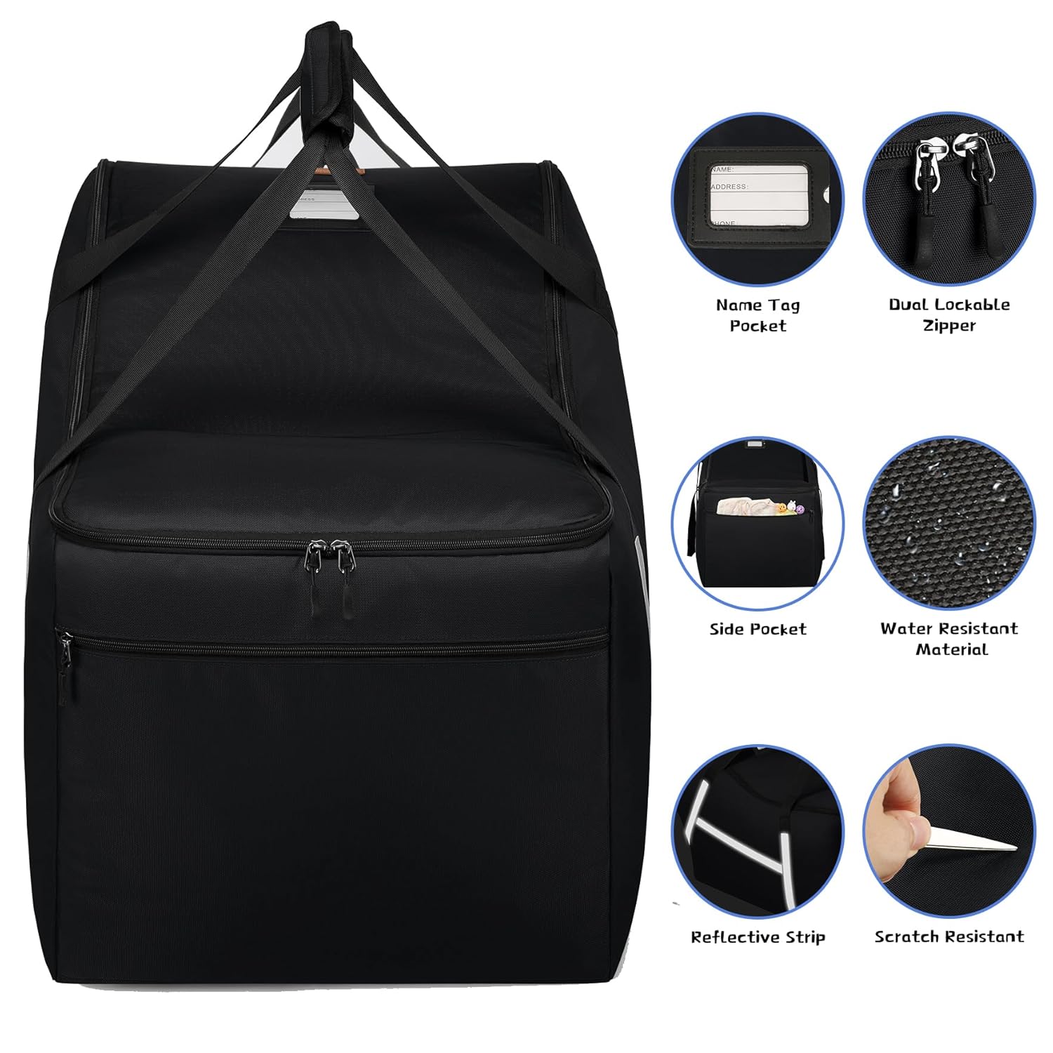 Infant Car Seat Travel Bag for Airplane Compatible with All Nuna Pipa Car Seat and Base,Chicco KeyFit 30 and Base, Padded Car Seat Bags for Air Travel,Car Seat Gate Check Bag with Side Pocket, Black