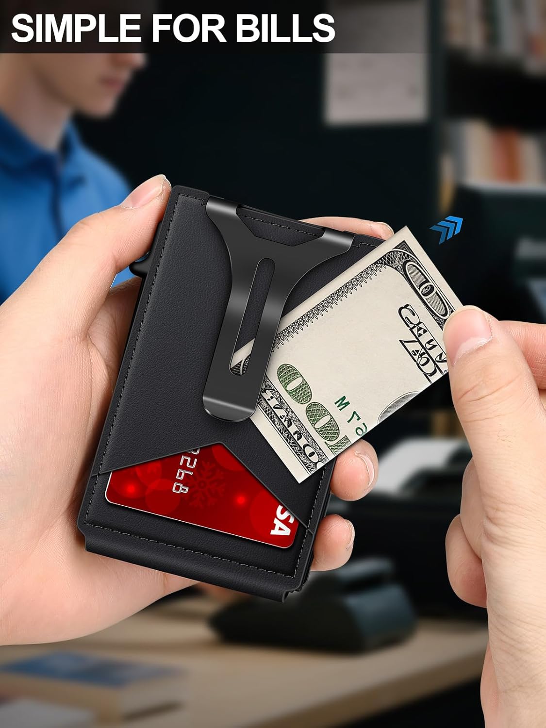 Wallet for Men RFID Wallet with Money Clip, Slim Pop Up Card Holder for 10-12 Cards, Minimalist Smart Credit Card Case with ID Window, Bifold Metal Wallet for Front Pocket, Gifts for Men