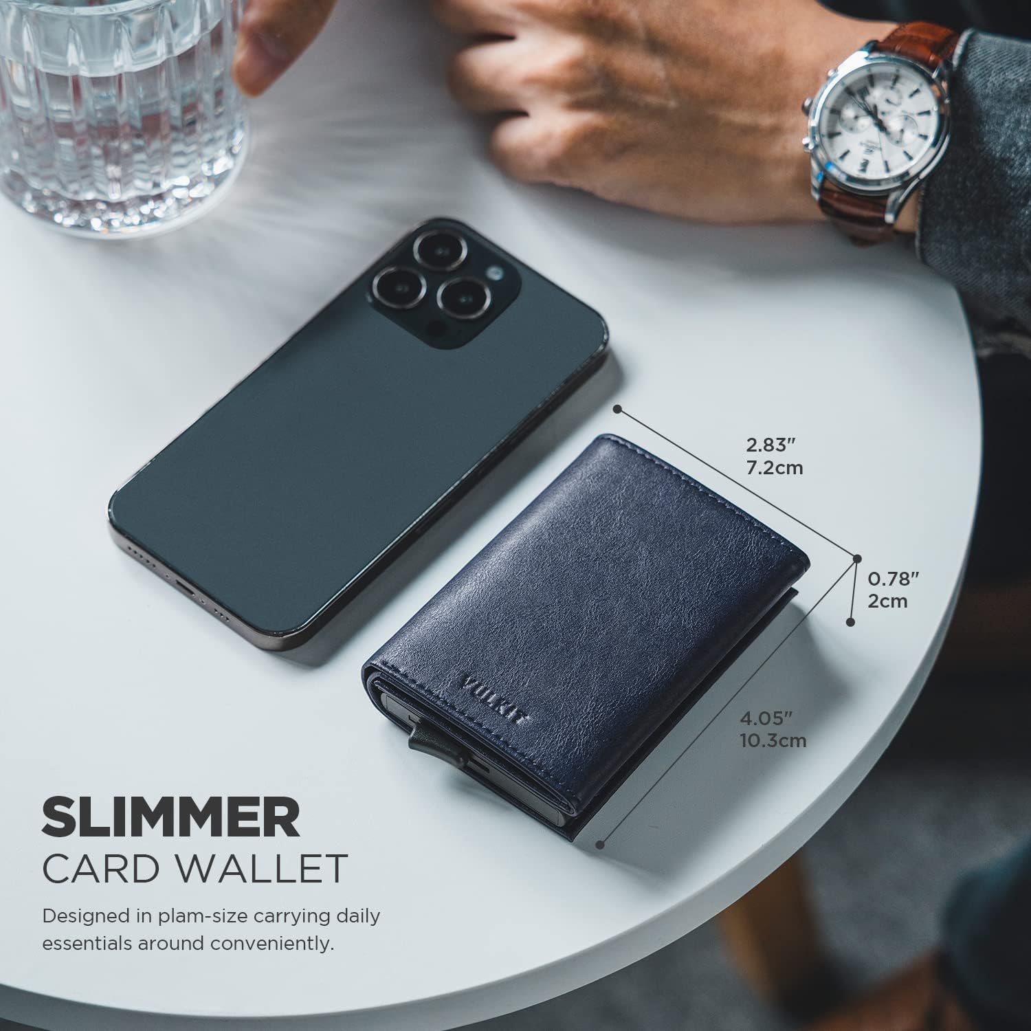 VULKIT Pop up Card Wallet Minimalist Cash Wallets RFID Blocking Leather Smart Credit Card Holder with ID window for Men(Navy)