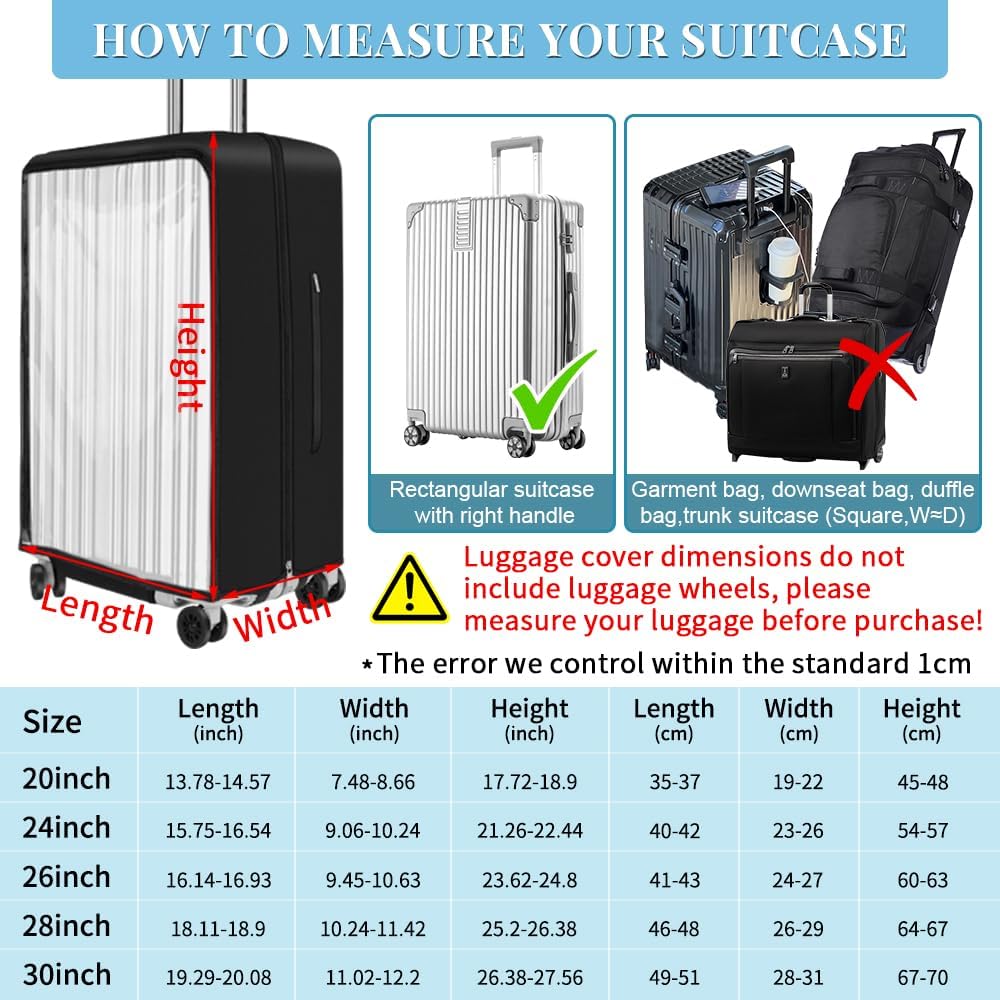 Yotako Upgraded Zippered Transparent PVC Suitcase Cover, No Disassembly Required Clear Luggage Protector for Suitcase Luggage Protector Cover 30''