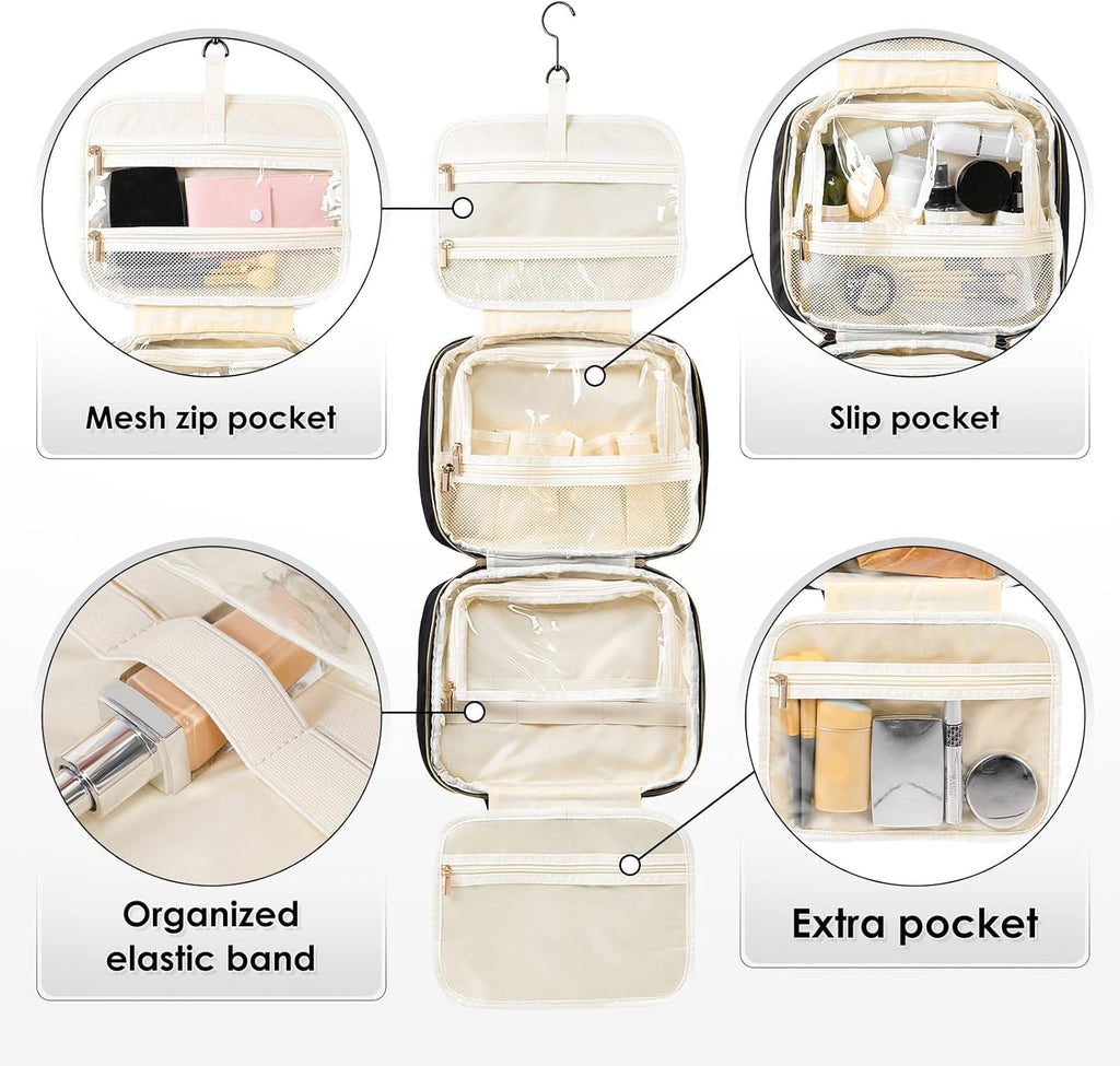 Travel Toiletry Bag Hanging Toiletry Bag for Women Water-resistant Cosmetic Makeup Bag for Full Sized Travel Essentials Must Have (Black)